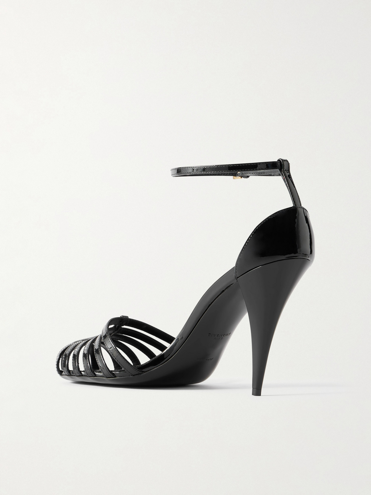 Givenchy Cage Heel Sandals Patent Leather Ankle Strap In Black