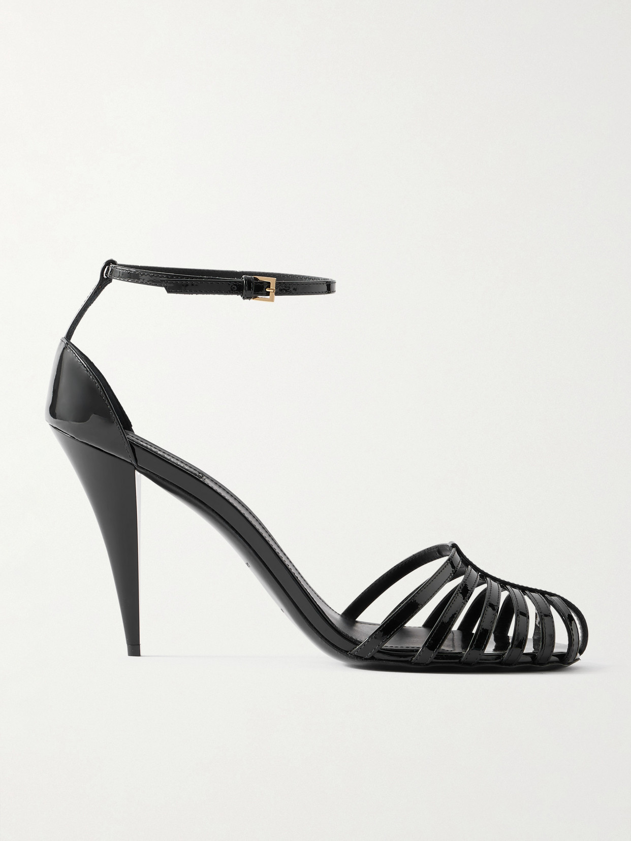 Givenchy Cage Heel Sandals Patent Leather Ankle Strap In Black