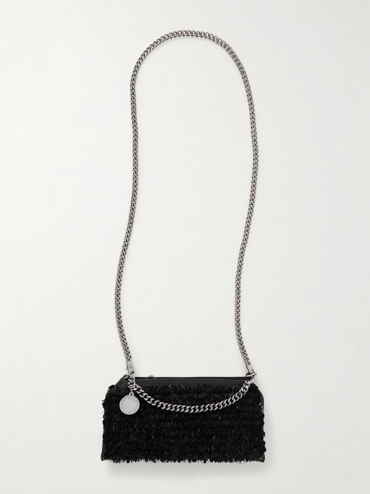 Stella Mccartney Falabella Sequin-embellished Satin Shoulder Bag In Black