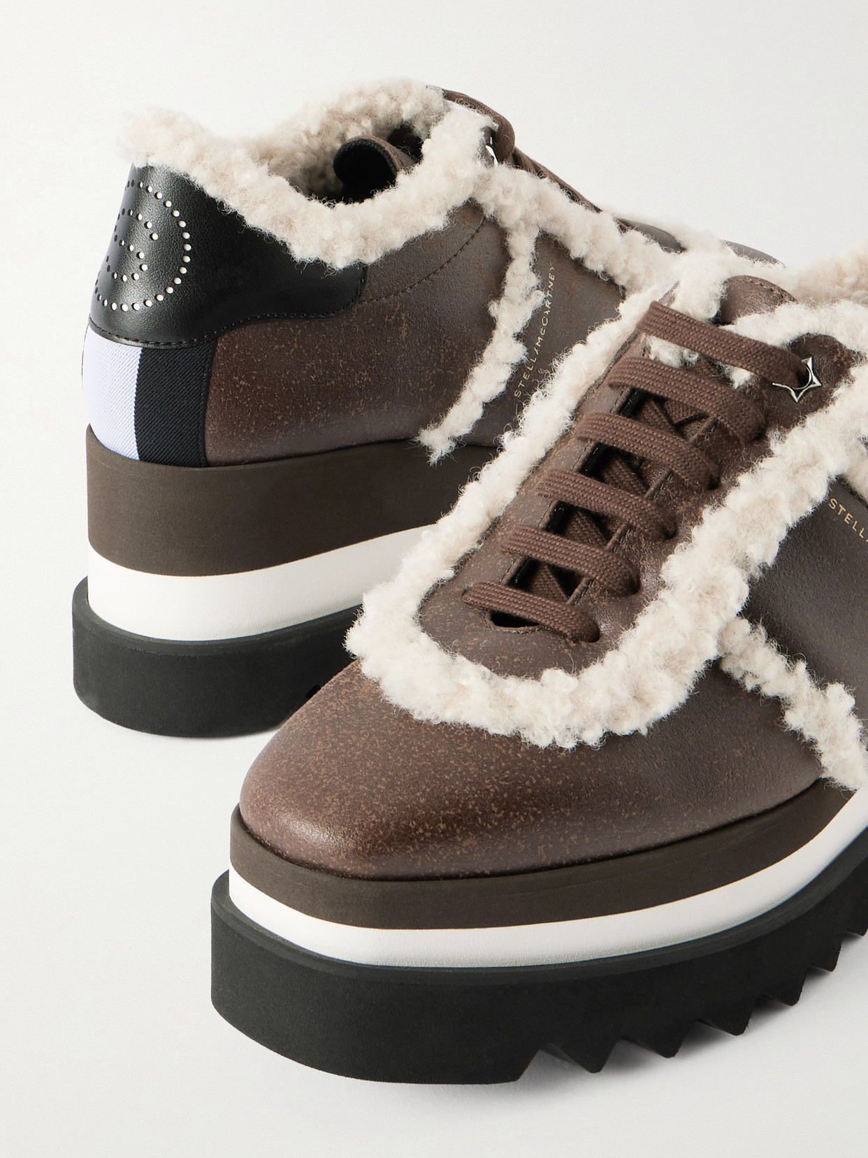 Stella Mccartney Sneak-elyes Fleece-trimmed Brushed Sneakers In Brown