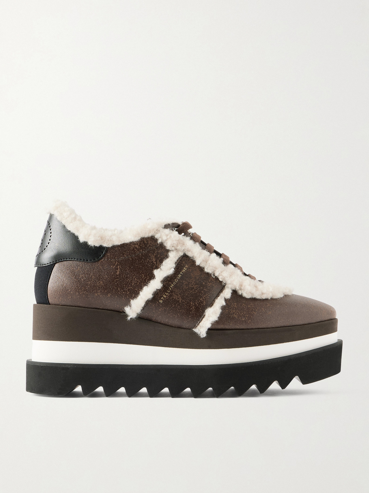 Stella Mccartney Sneak-elyes Fleece-trimmed Brushed Sneakers In Brown