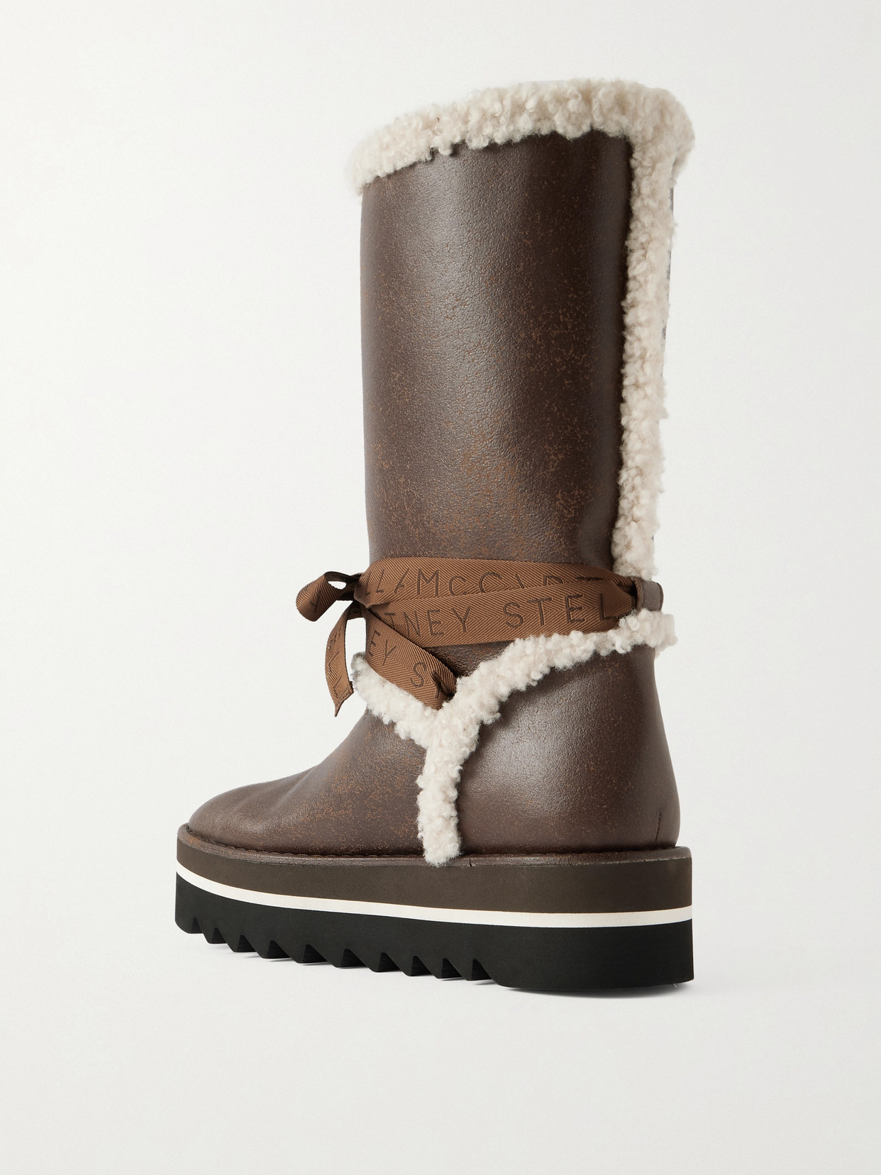 Stella Mccartney Sneak-elyse Fleece-trimmed Vegetarian Boots In Brown