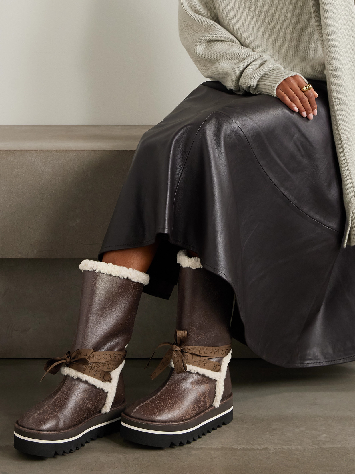 Stella Mccartney Sneak-elyse Fleece-trimmed Vegetarian Boots In Brown