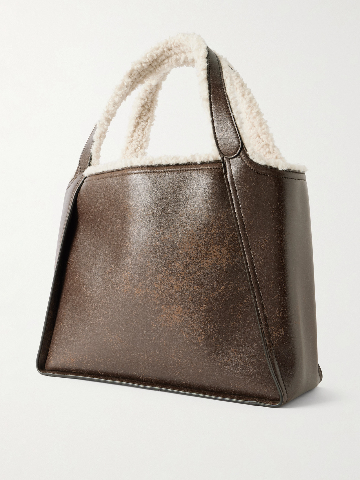 Stella Mccartney Embroidered Fleece-trimmed Vegetarian Tote In Brown