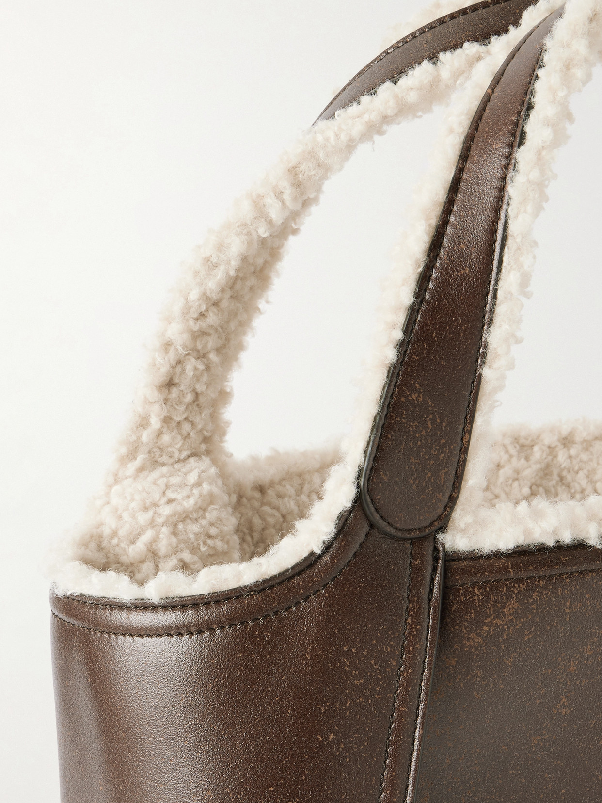 Stella Mccartney Embroidered Fleece-trimmed Vegetarian Tote In Brown