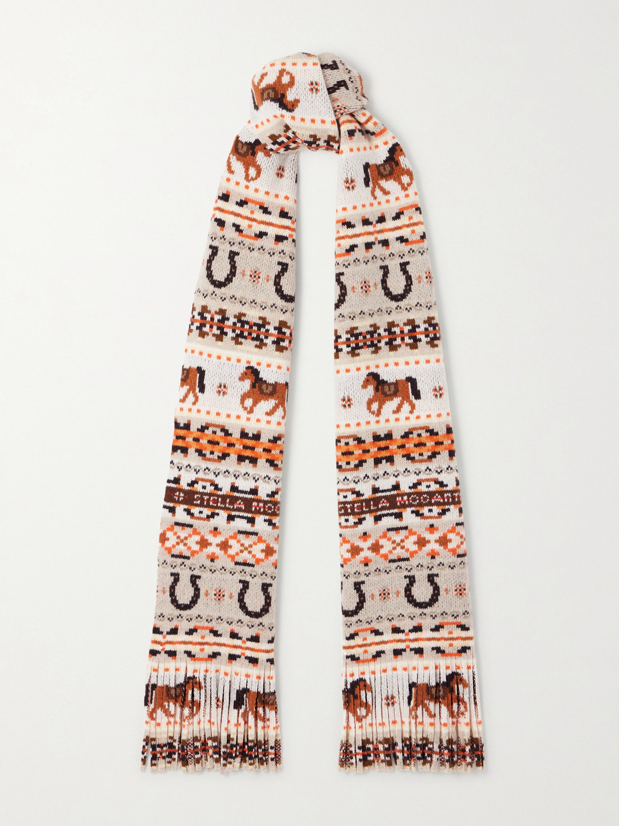 Stella Mccartney Fringed Wool Scarf In Brown
