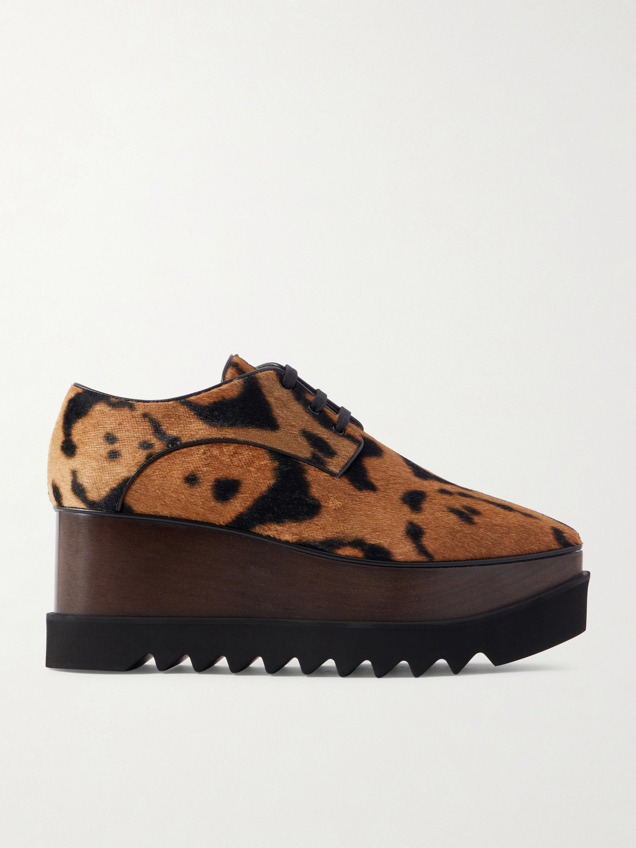 Stella Mccartney Elyse Animal-print Velvet Platform Brogues In Brown