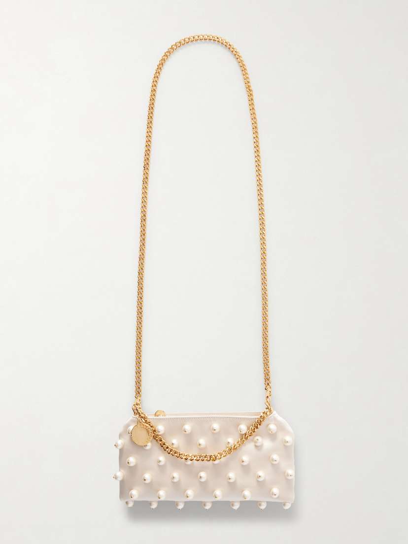 Stella McCartney Falabella Mini Faux Pearl-embellished Satin Shoulder Bag