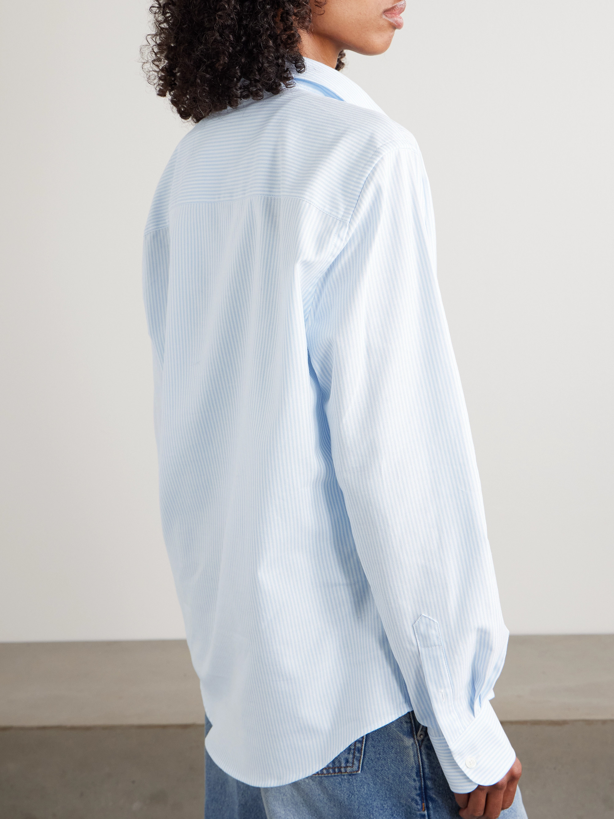 Ami Paris Embroidered striped cotton Oxford shirt