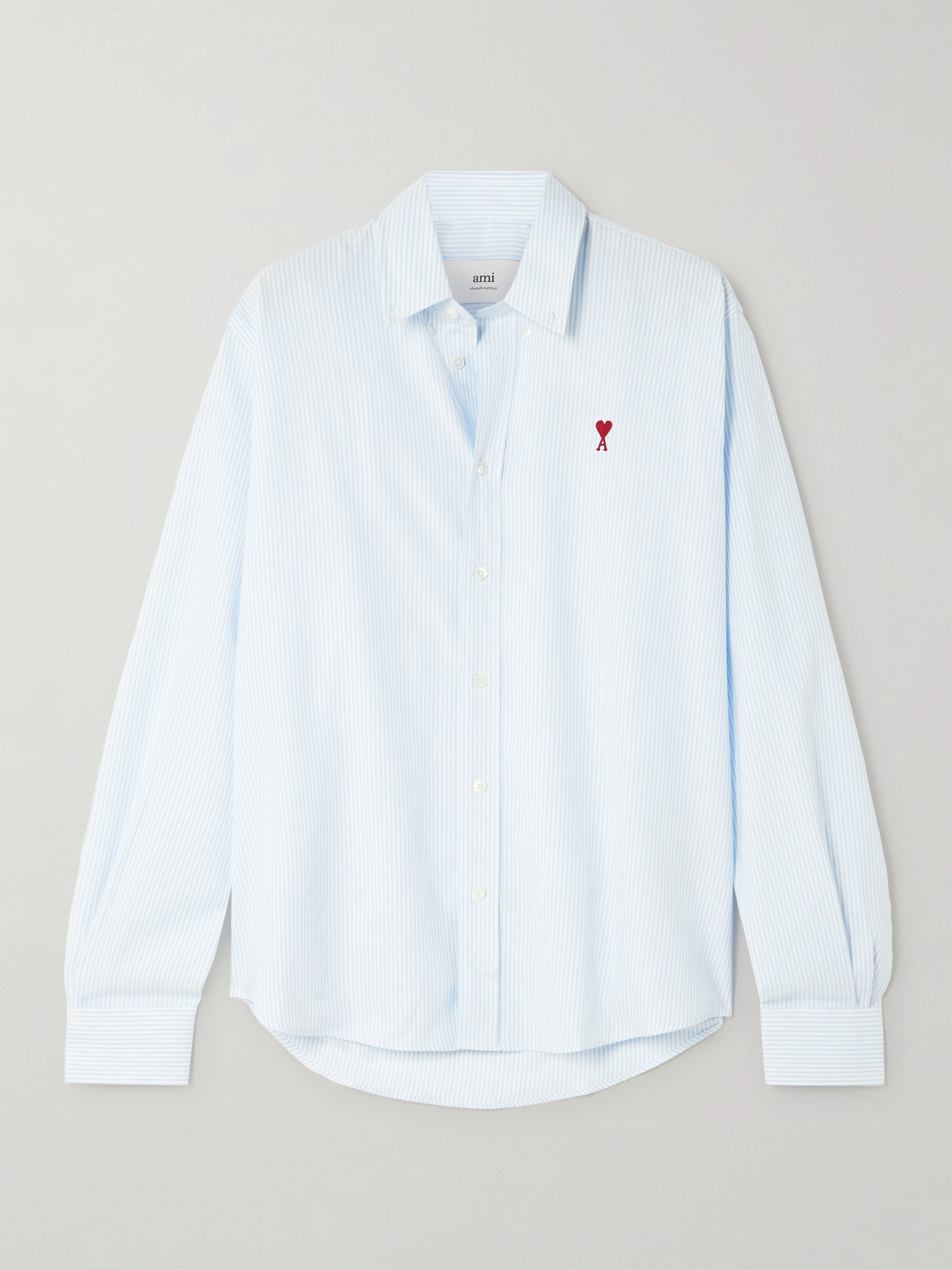 Ami Paris Embroidered striped cotton Oxford shirt