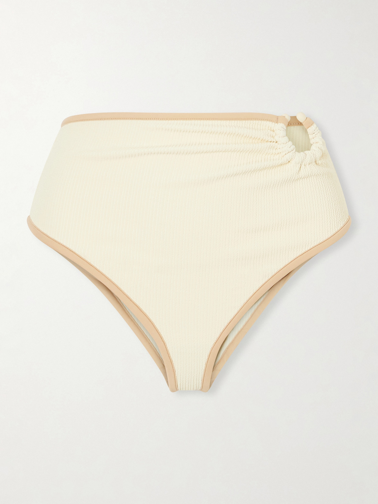Johanna Ortiz Susurro Del Agua Embellished Recycled-seersucker Bikini Briefs In Neutral