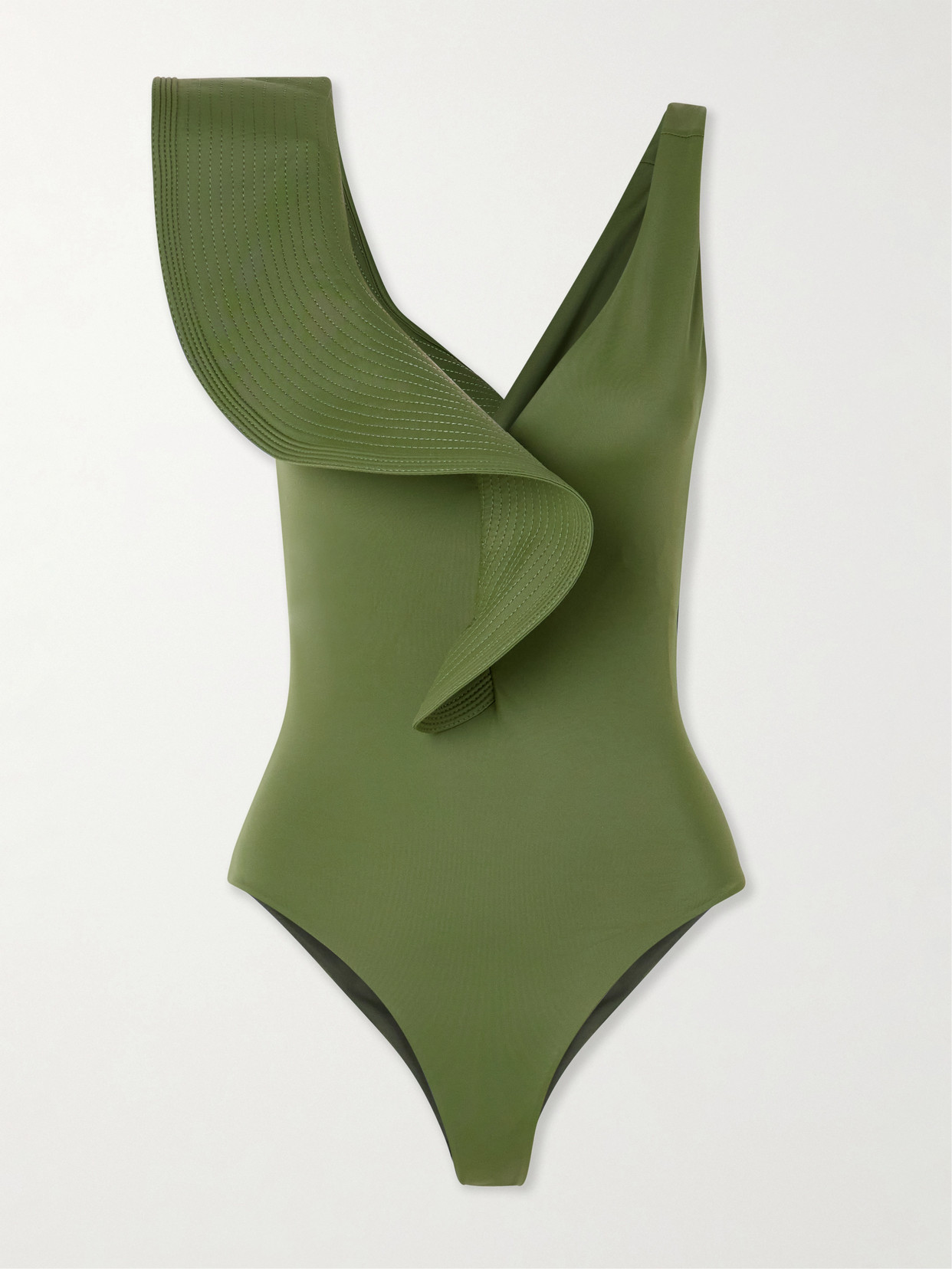 Johanna Ortiz Boleros Ruffled Recycled Swimsuit In Green