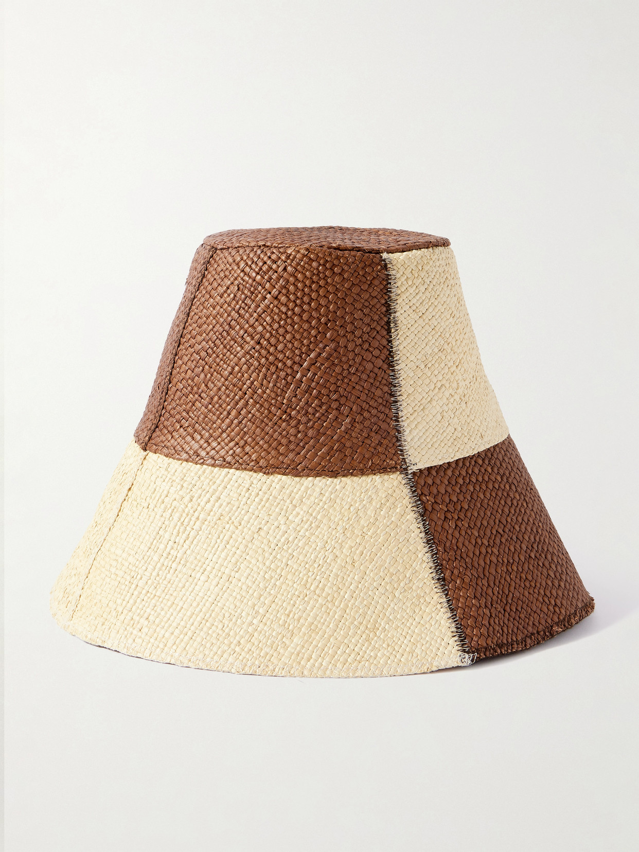 Johanna Ortiz + Artesano Heaven And Earth Checked Straw Bucket Hat In Brown