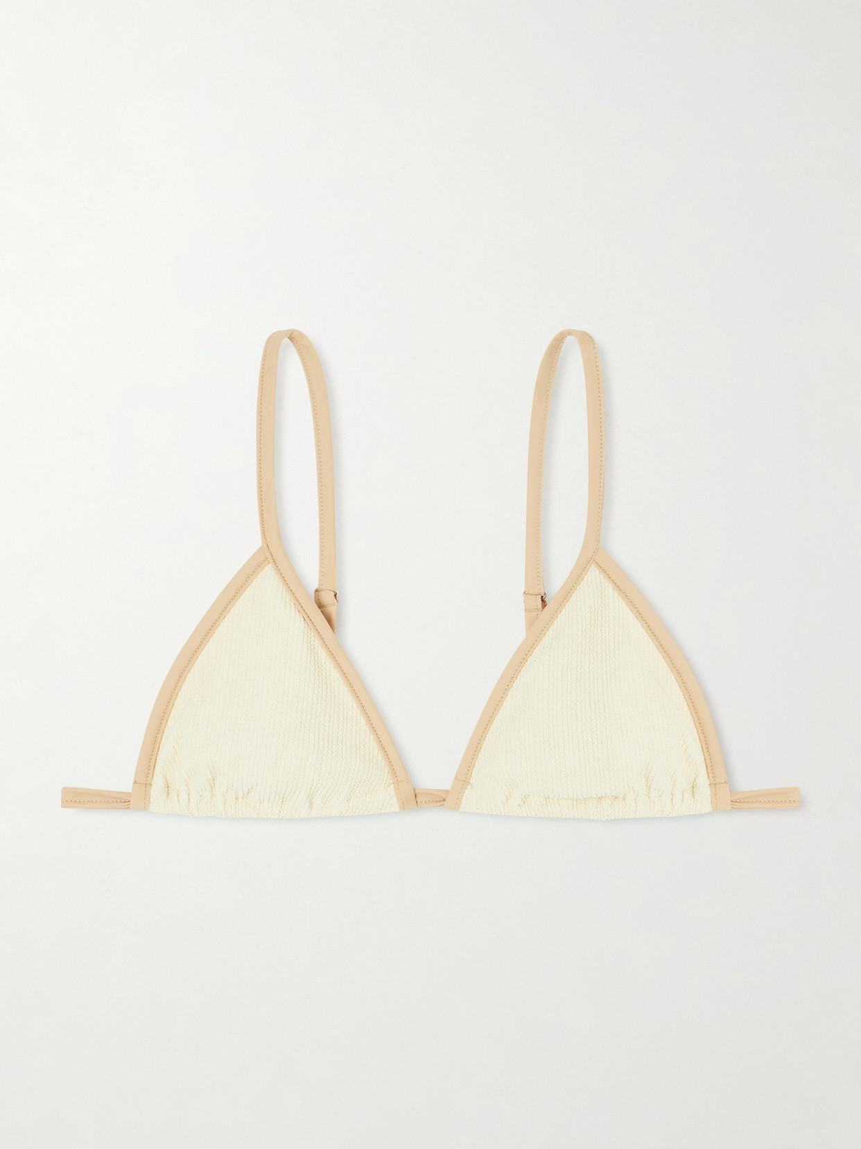 Johanna Ortiz Playa Del Río Shell-embellished Seersucker Triangle Bikini Top In Neutral