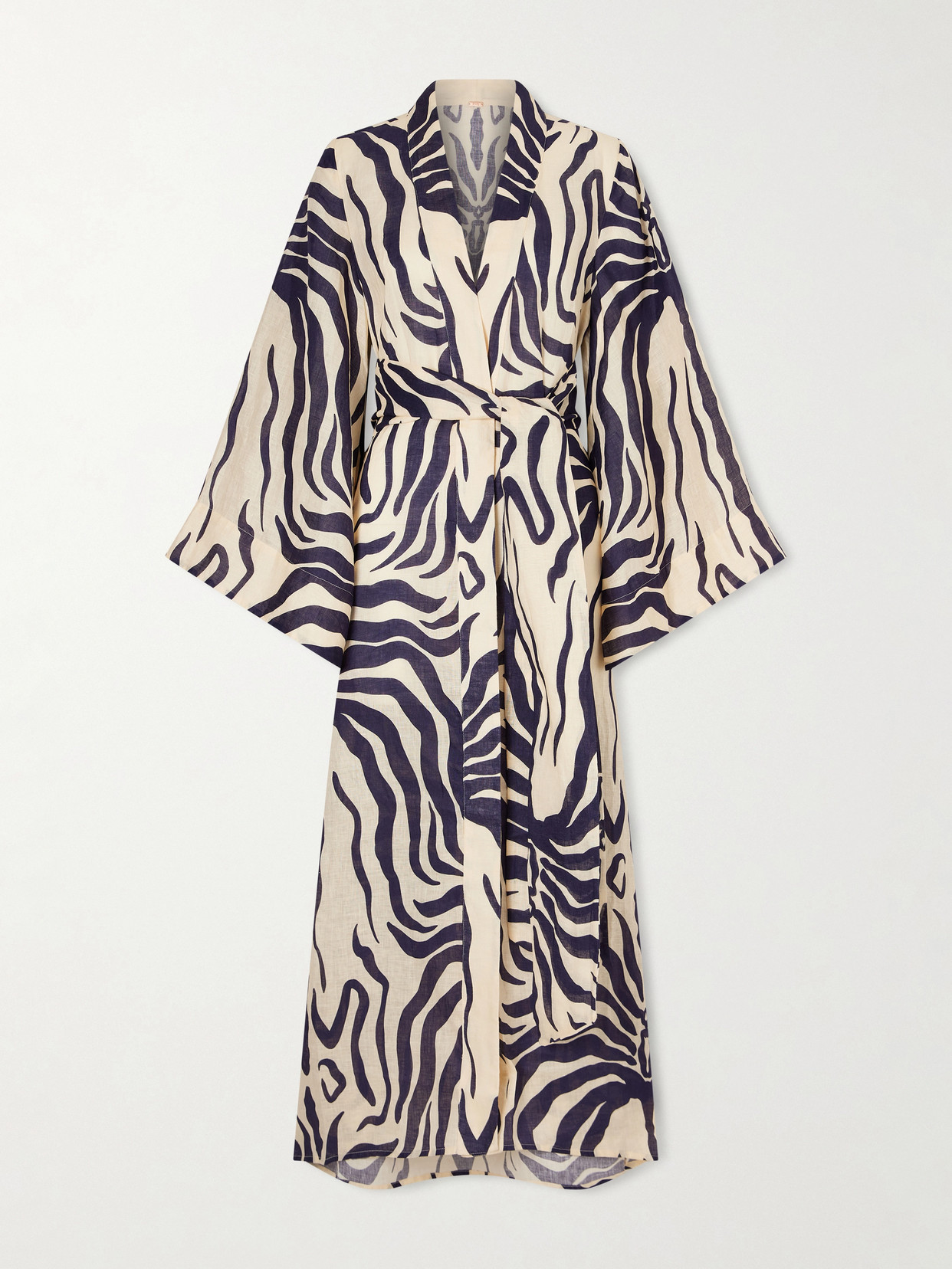 Johanna Ortiz Boa Whisper Belted Zebra-print Linen Coverup In Blue