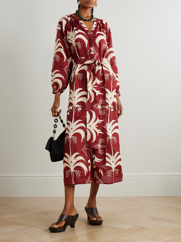 Johanna Ortiz Weaving Waves belted embellished printed linen midi dress