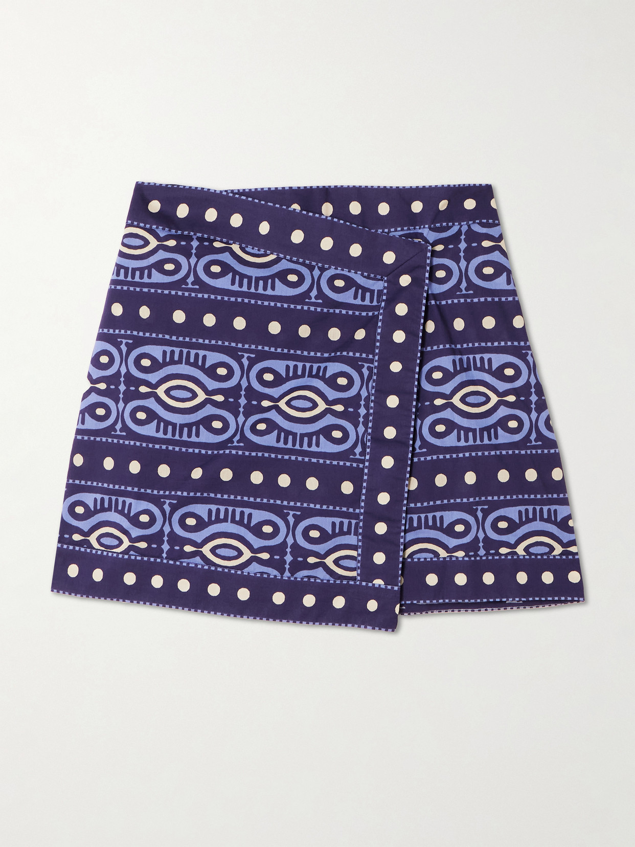 Johanna Ortiz Hunting Roots Printed Cotton Mini Wrap Skirt In Blue