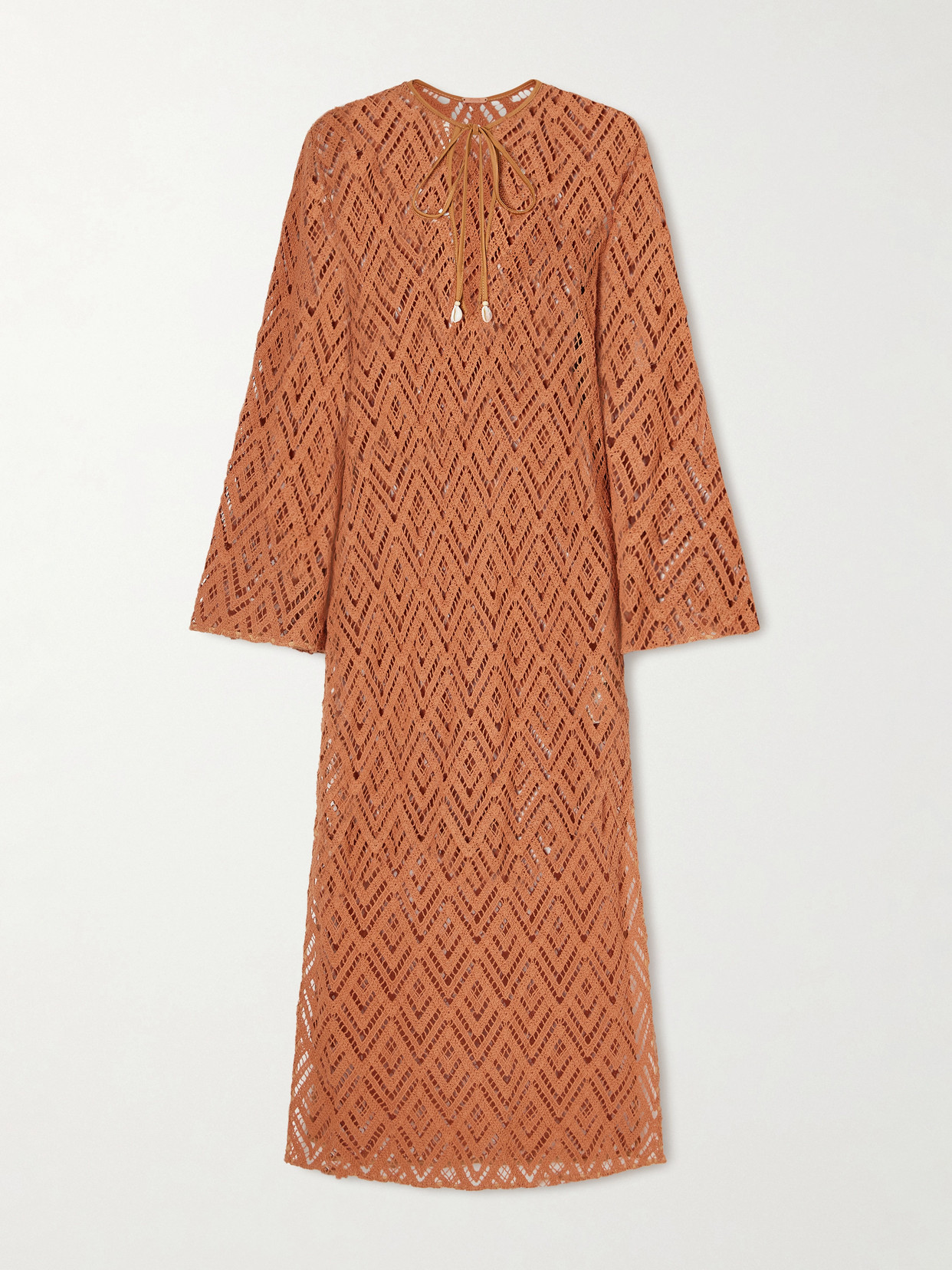 Johanna Ortiz Wild Savannah Open-knit Cotton Tunic Dress In Brown