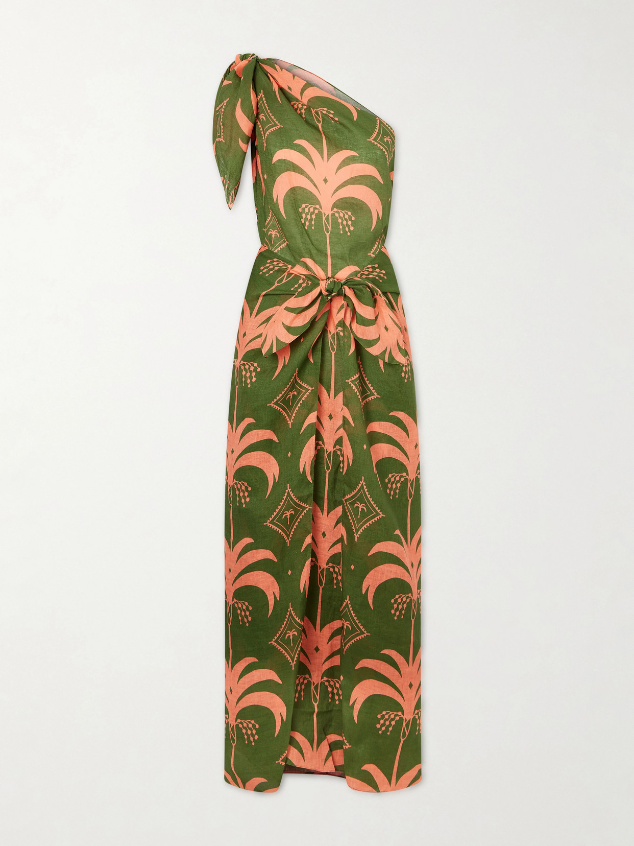 Johanna Ortiz Seaweed One-shoulder Printed Linen Maxi Dress In Multi
