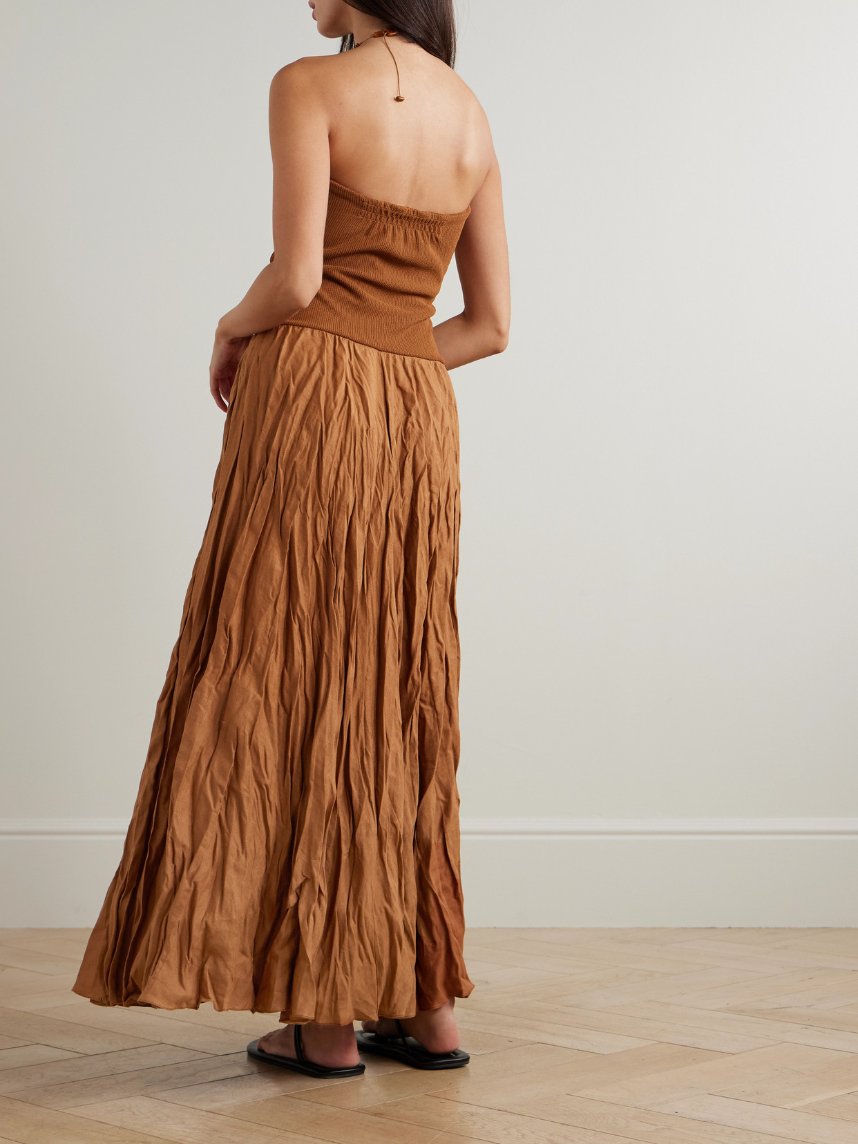 Johanna Ortiz Empowerment Movement Ribbed Knit-trimmed Linen-blend Maxi Skirt In Brown