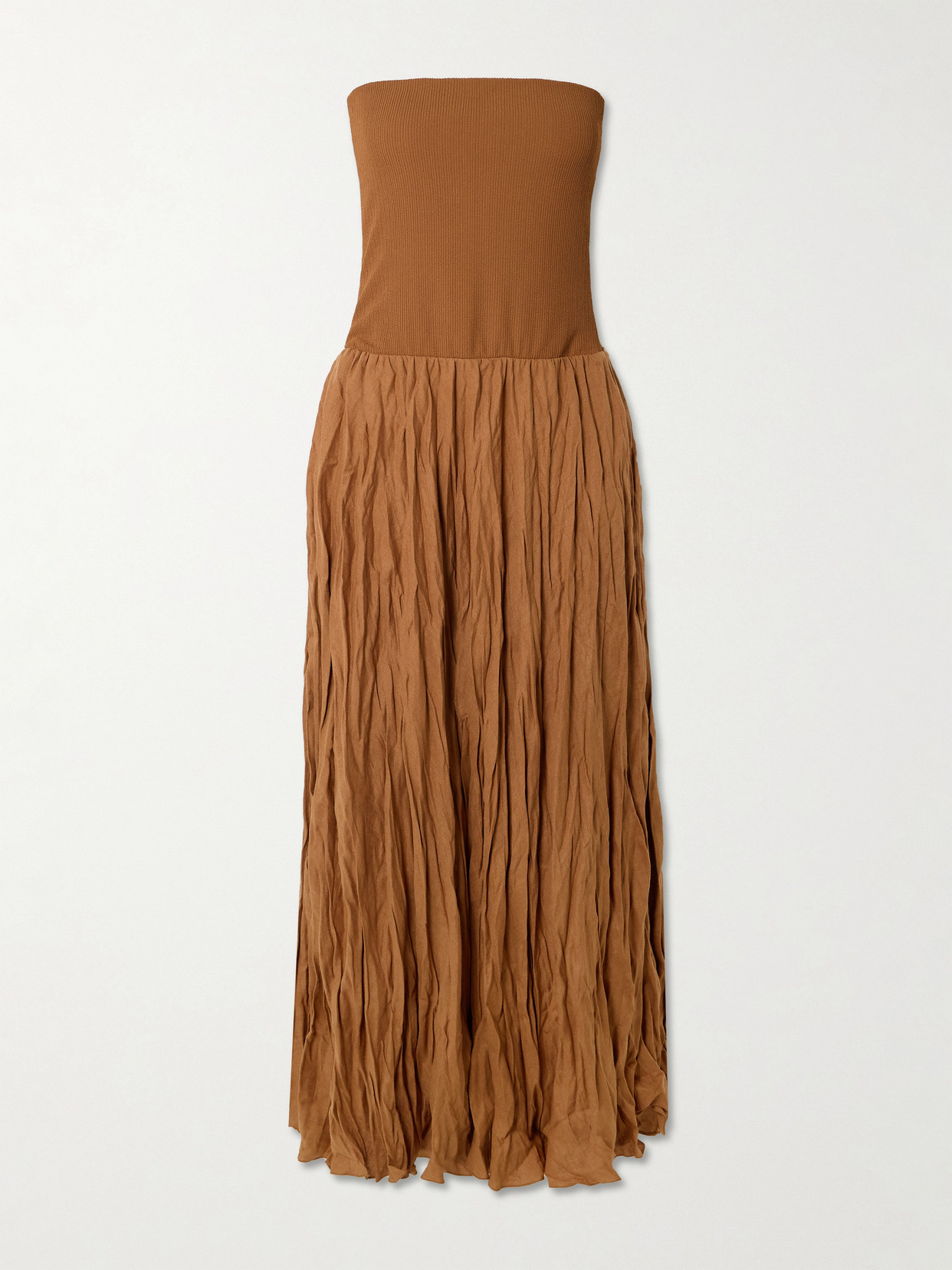 Johanna Ortiz Empowerment Movement Ribbed Knit-trimmed Linen-blend Maxi Skirt In Brown