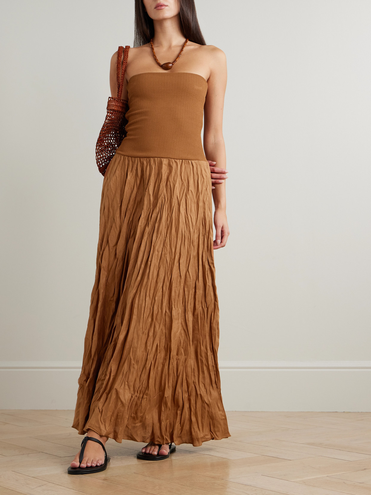 Johanna Ortiz Empowerment Movement Ribbed Knit-trimmed Linen-blend Maxi Skirt In Brown