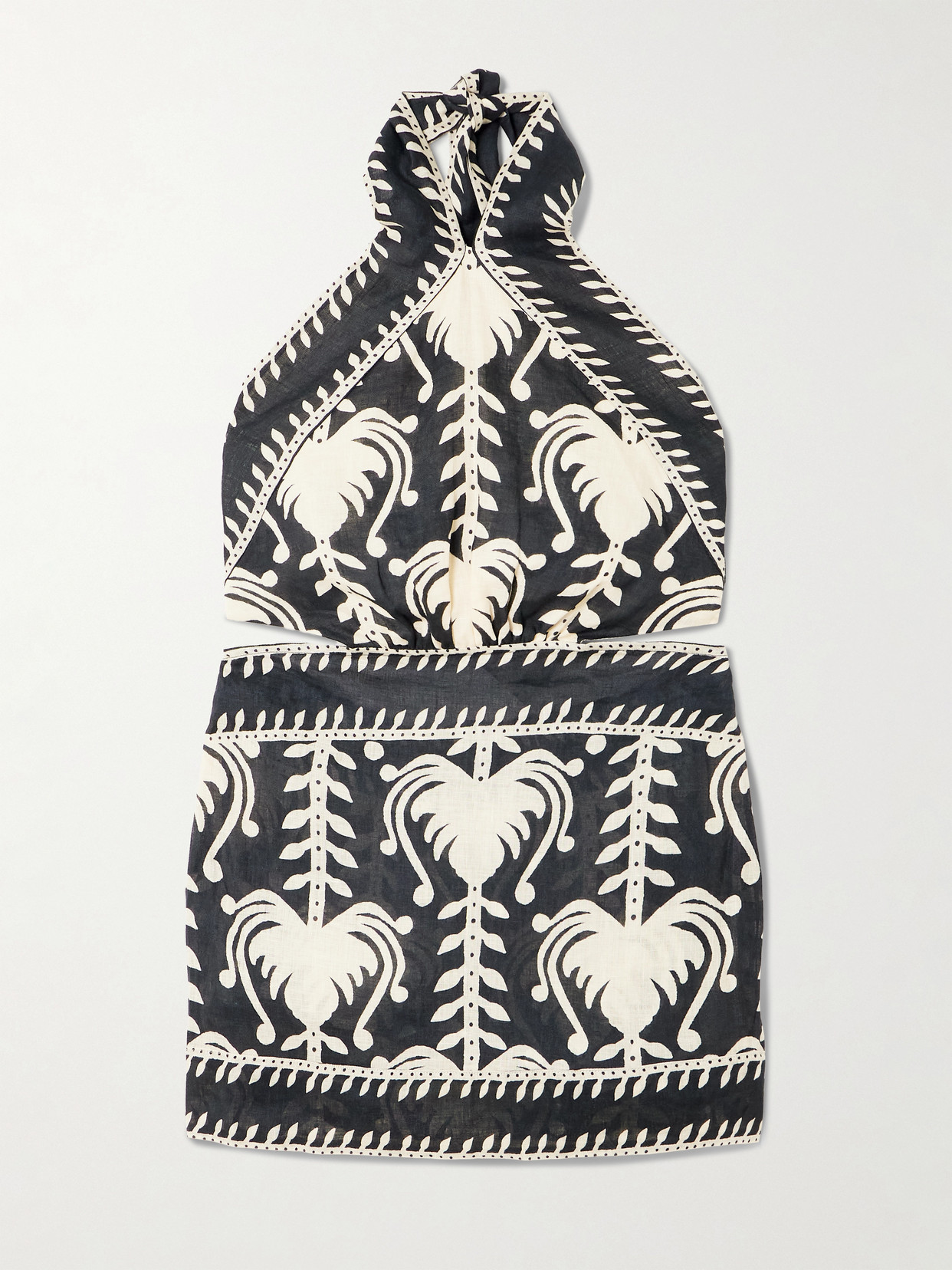 Johanna Ortiz Tide Strength Open-back Printed Woven Halterneck Mini Dress In Black
