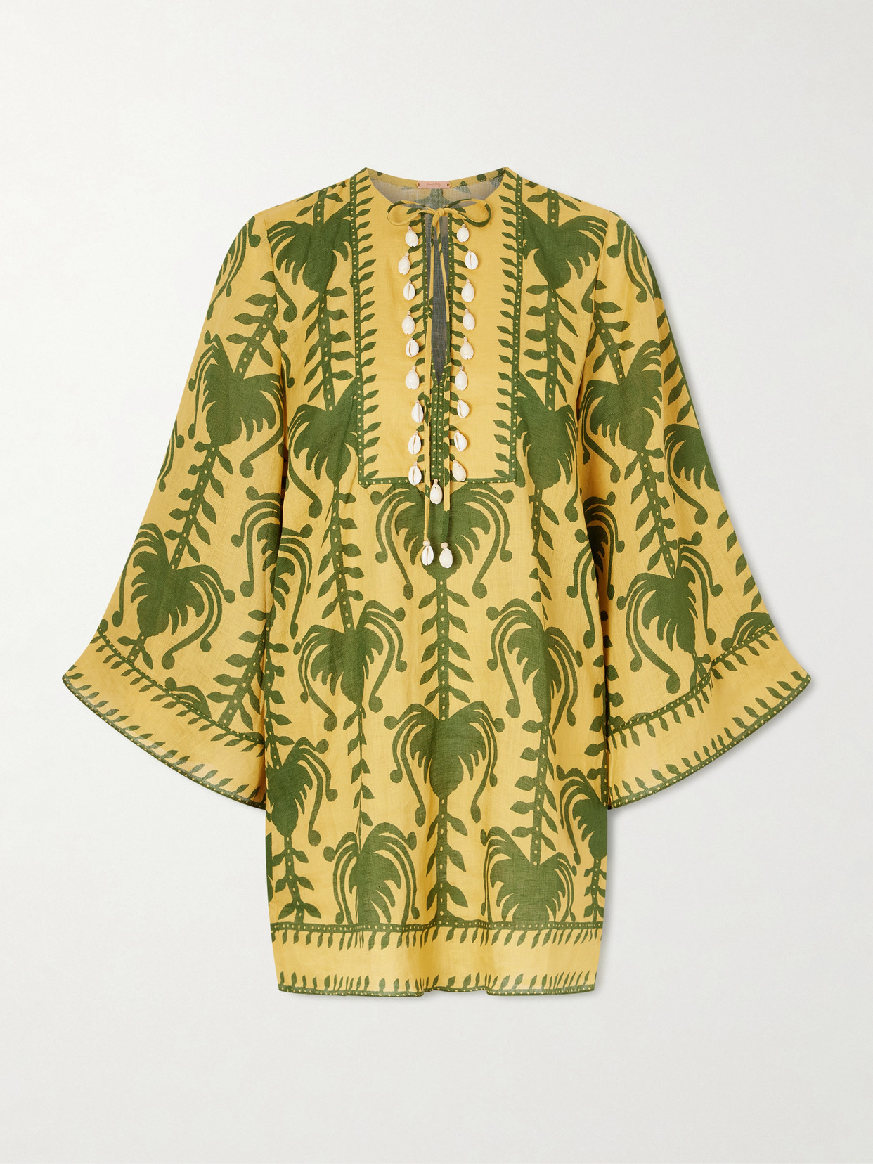 Johanna Ortiz - Wild Savannah Shell-embellished Linen Mini Dress - Yellow