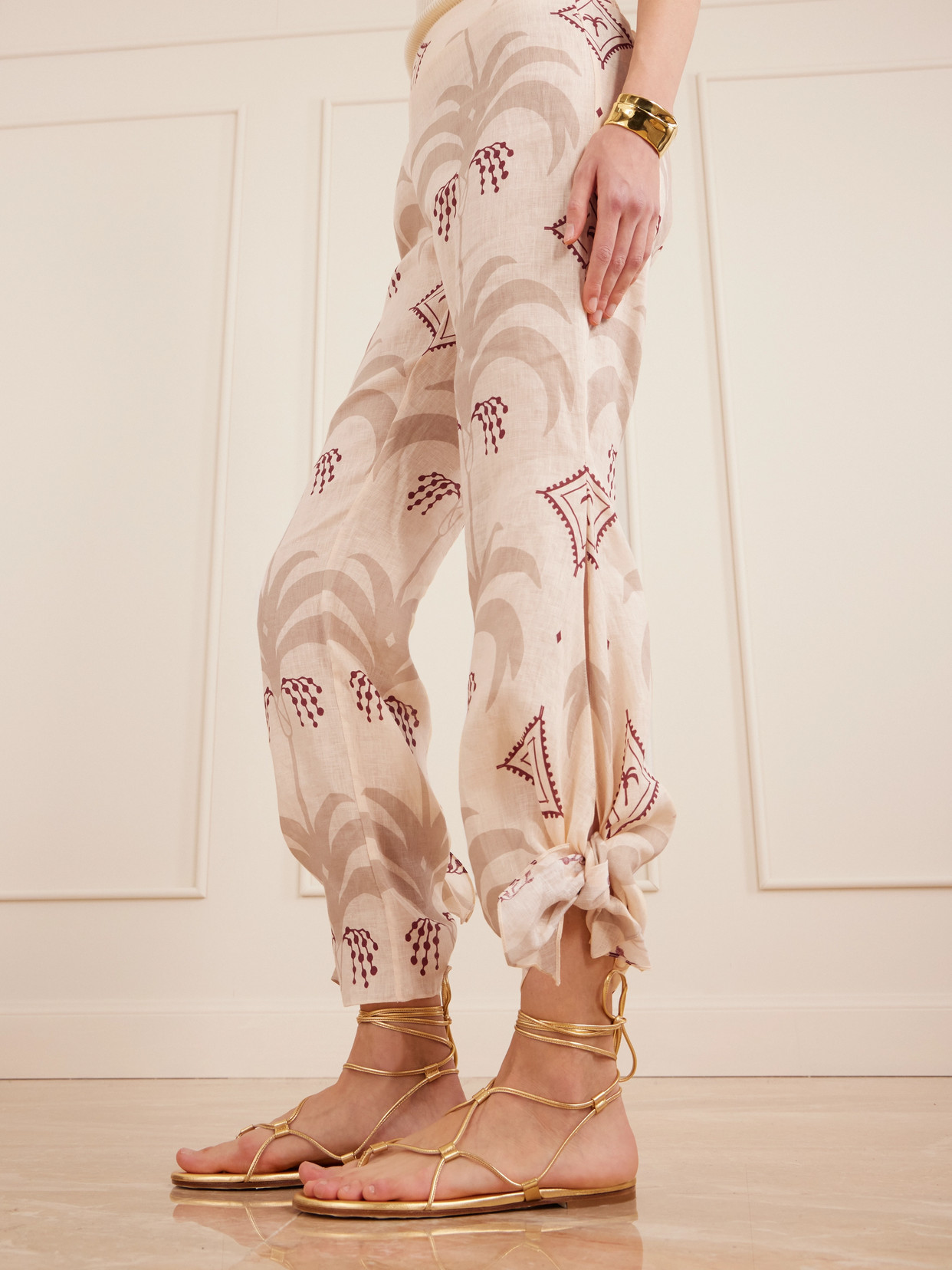 Johanna Ortiz Femininity Dramatic Printed Linen Pants In Neutral