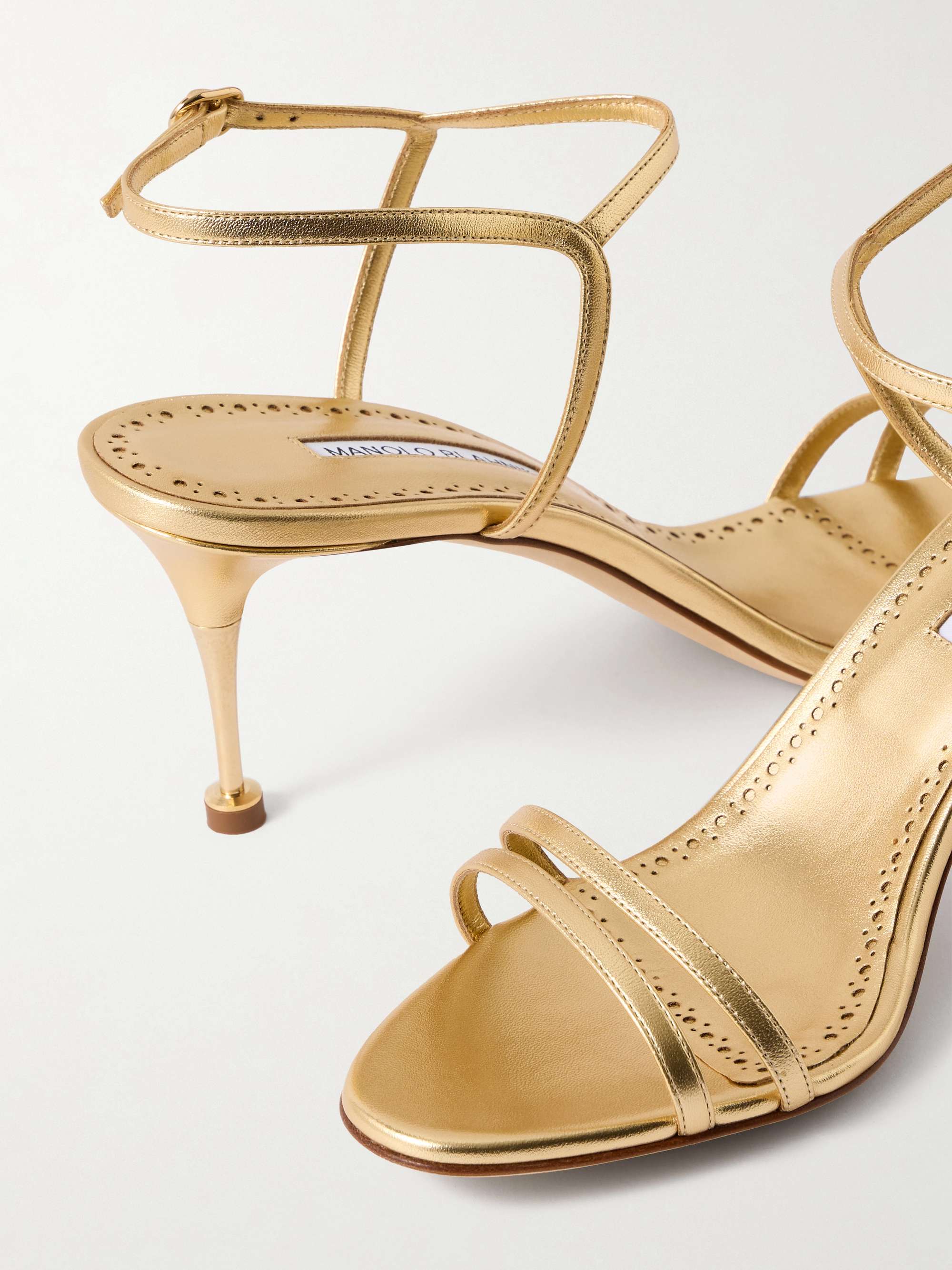 MANOLO BLAHNIK Ciagalo metallic leather sandals | NET-A-PORTER