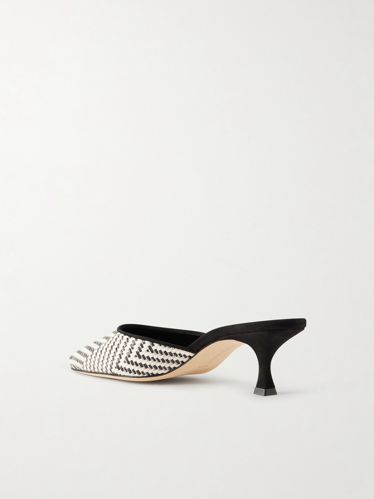 Carolyne 50 Suede-Trimmed Metallic Woven Raffia Mules