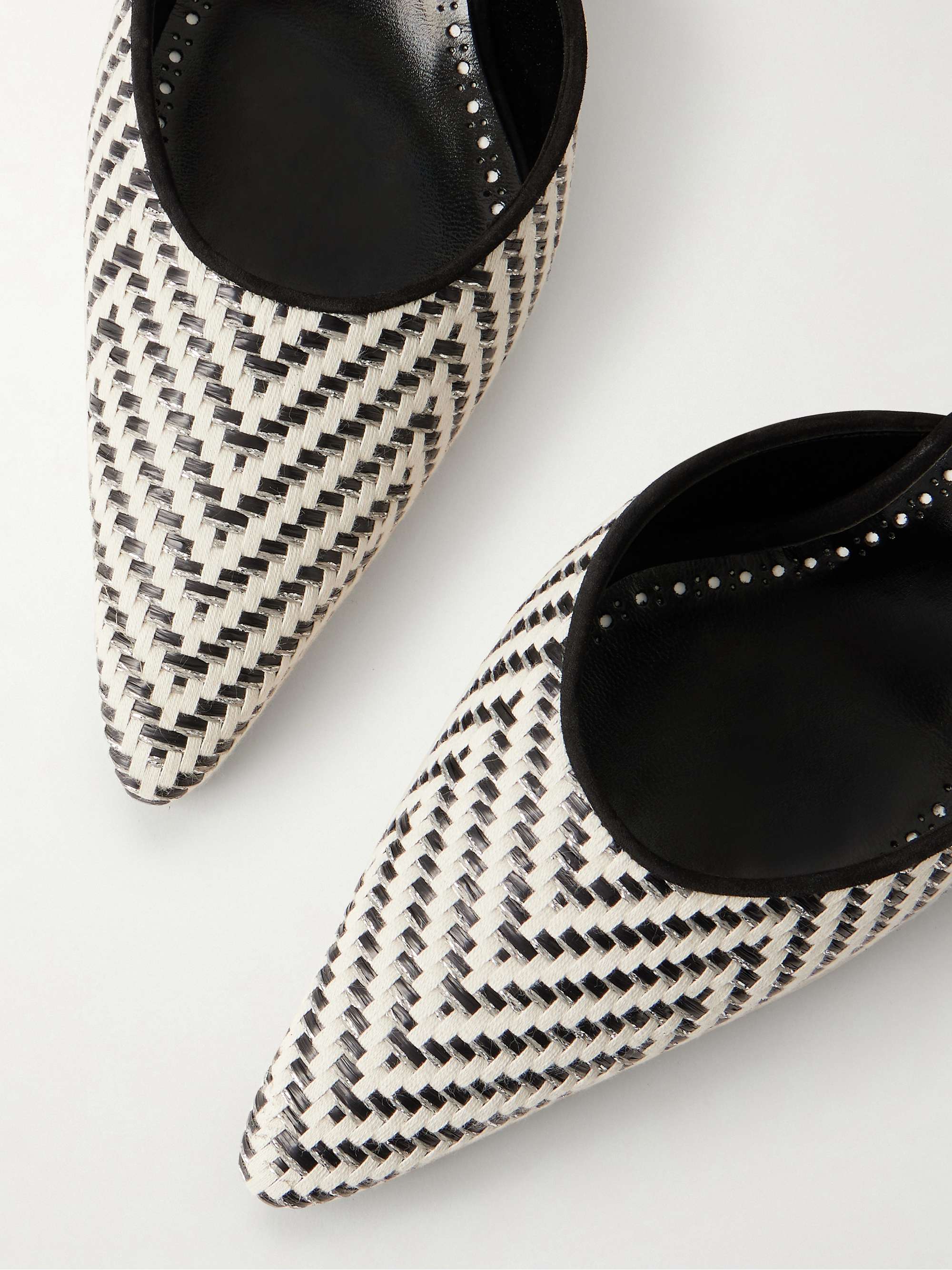 アパルトモン　MANOLO BLAHNIK CAROLYEN MULE MANOLO BLAHNIK Carolyne 50 suede-trimmed metallic woven raffia