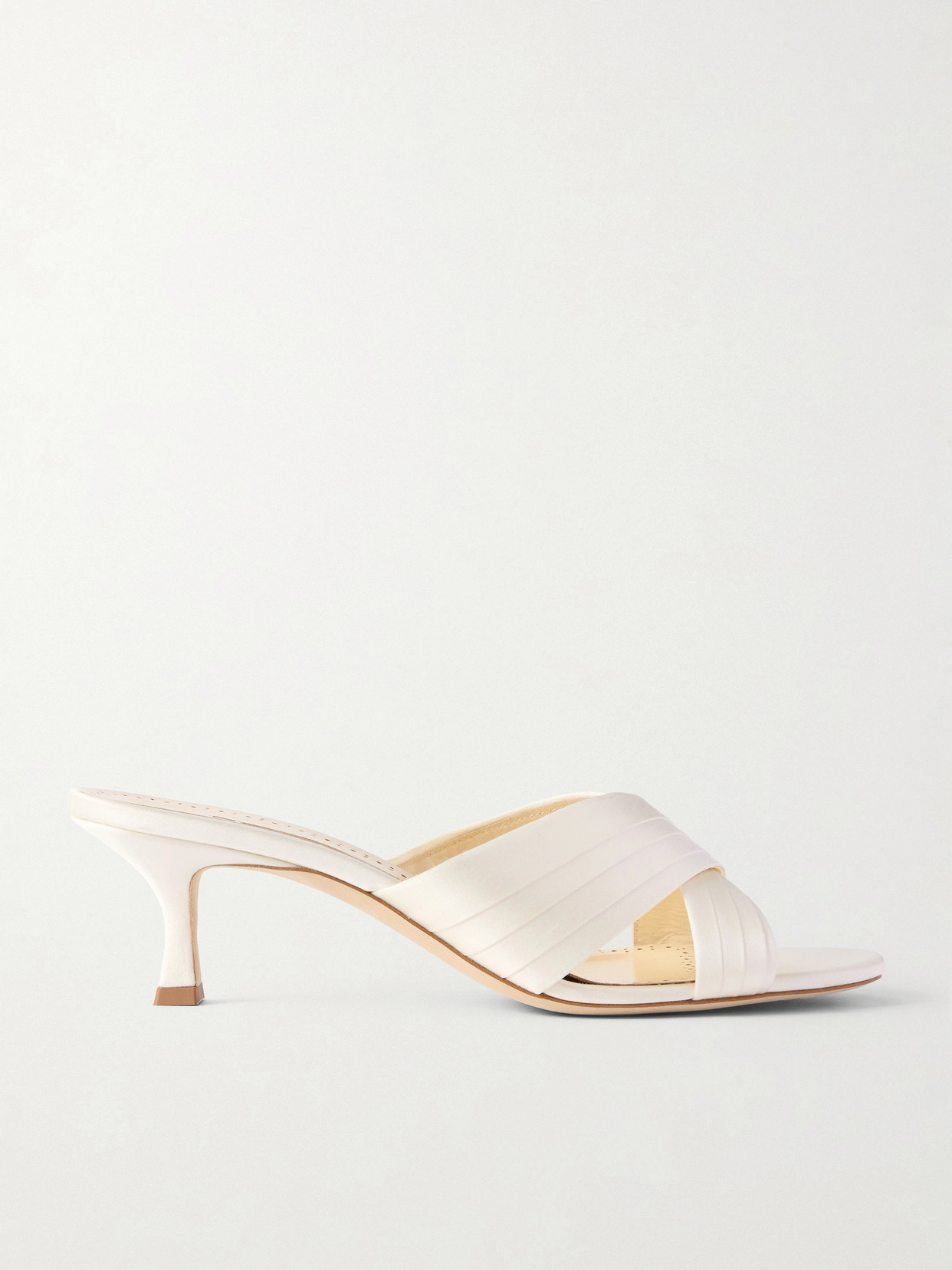 Manolo Blahnik Viera 50 Satin Mules In White