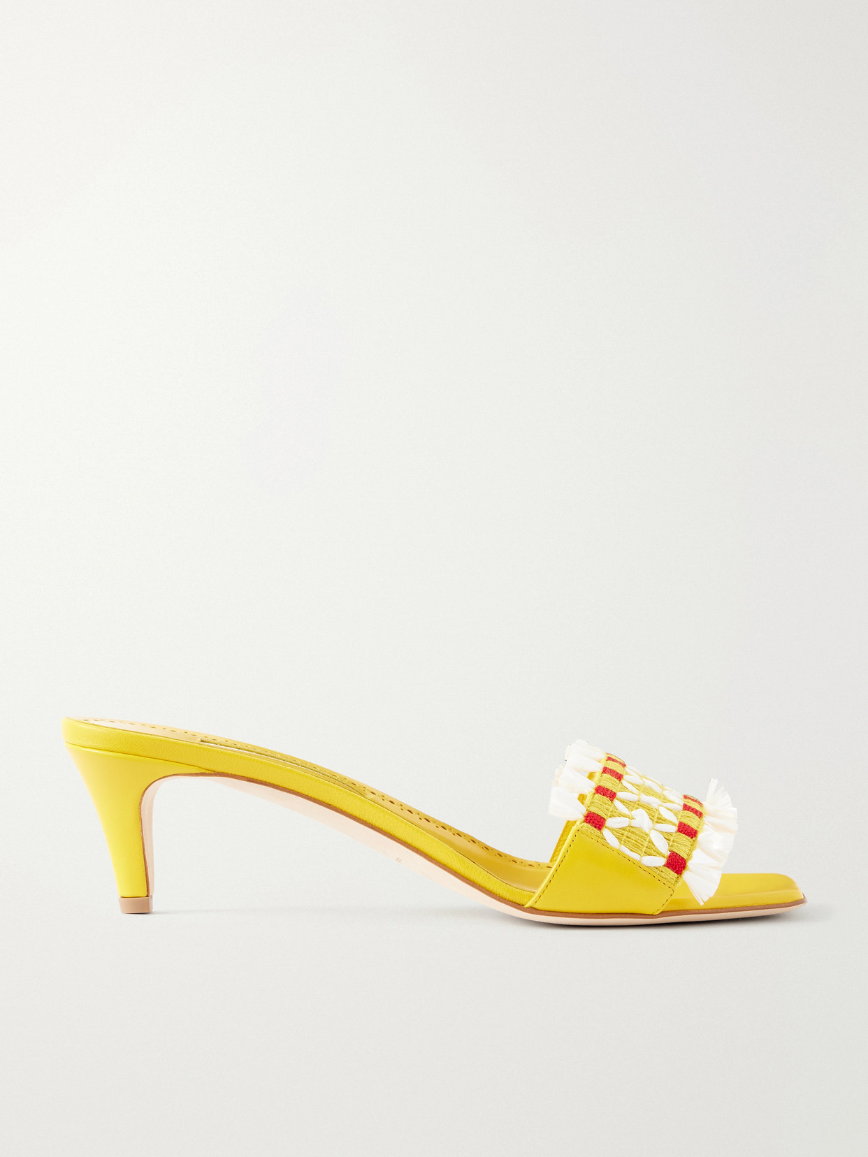 Manolo Blahnik Moremu 50 Raffia-trimmed Leather Mules In Yellow