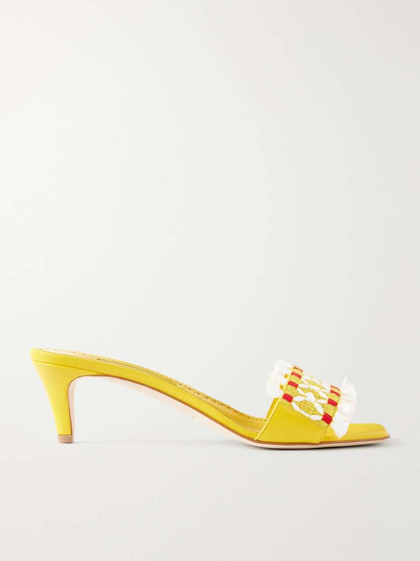 Manolo Blahnik Moremu 50 Raffia-trimmed Leather Mules