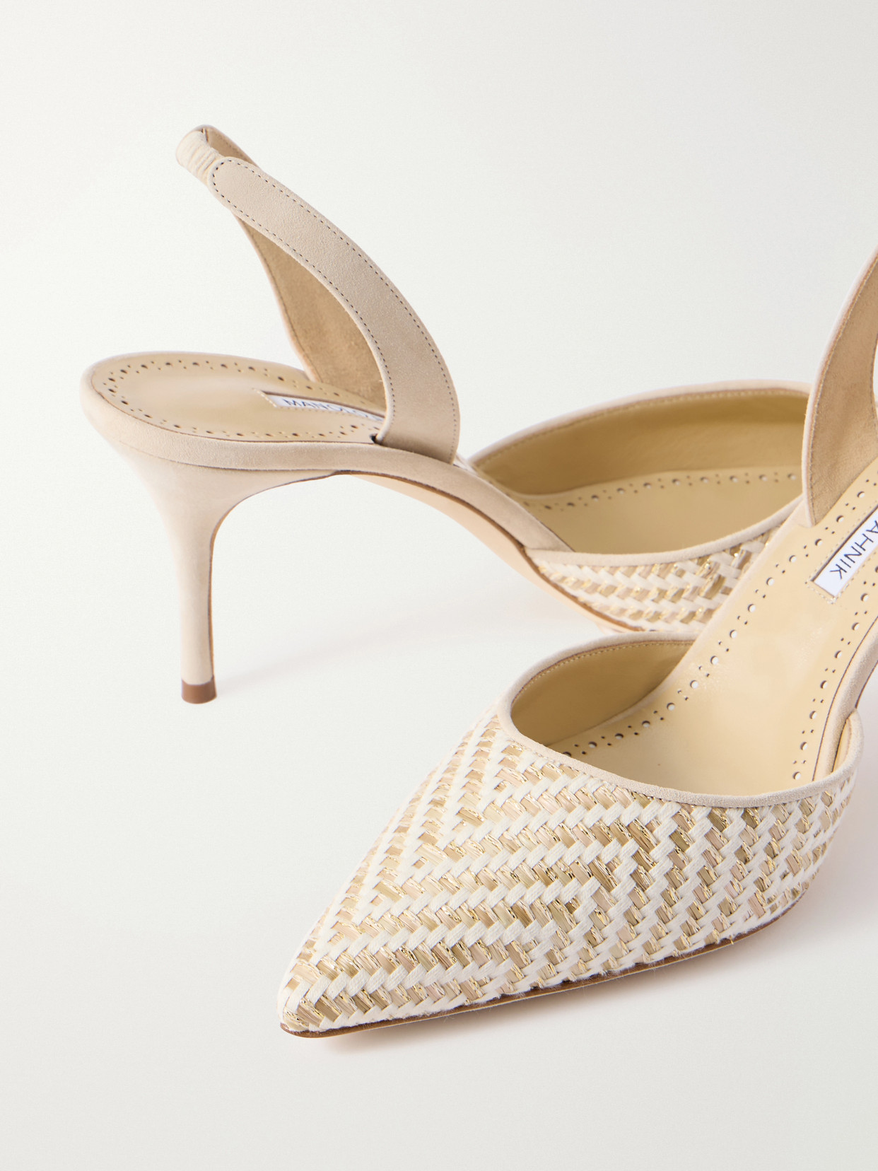 Manolo Blahnik Carolyne Woven Raffia Slingback Pump In Neutral