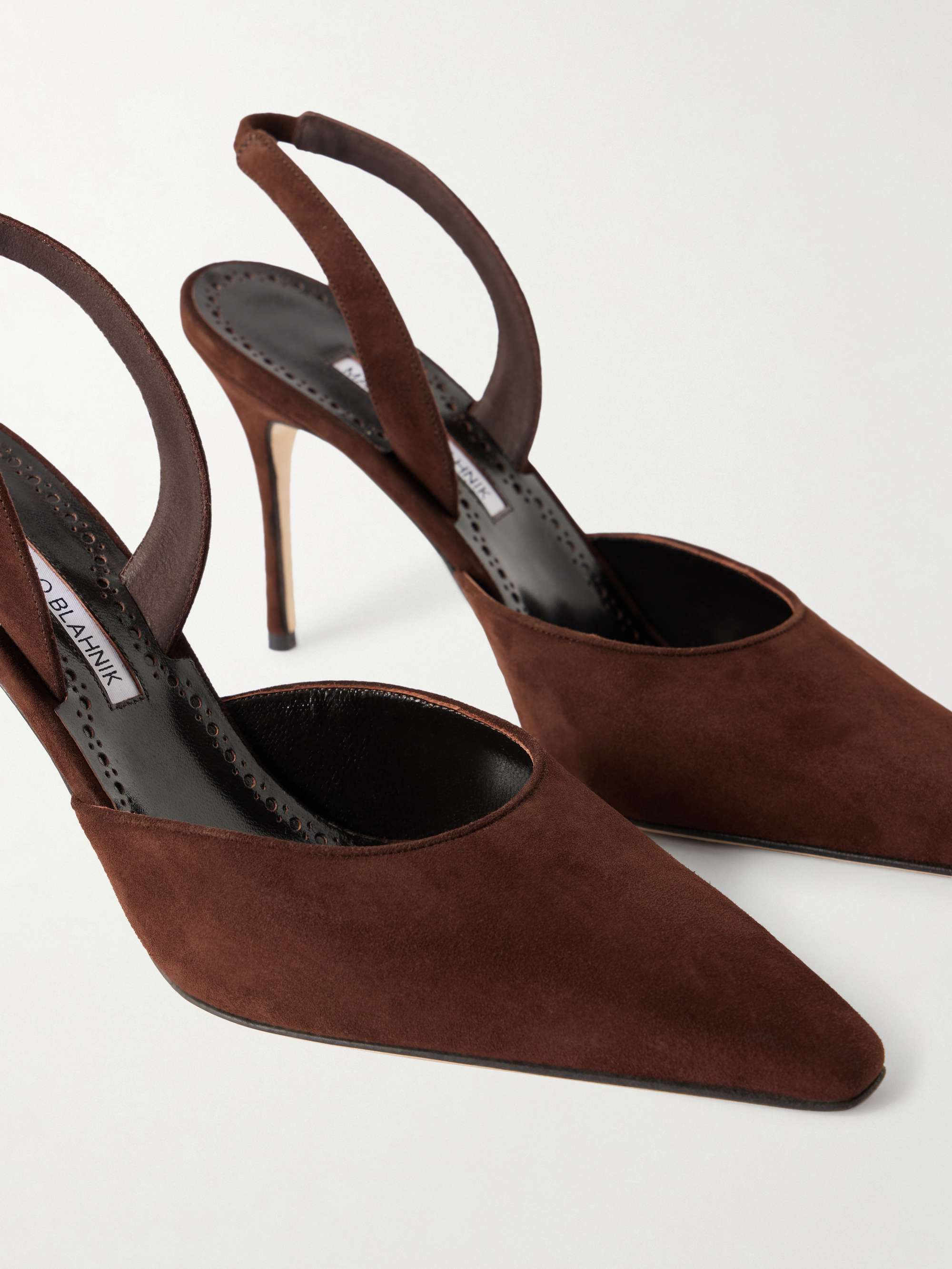 Dark brown Borelapla 90 suede slingback pumps | MANOLO BLAHNIK