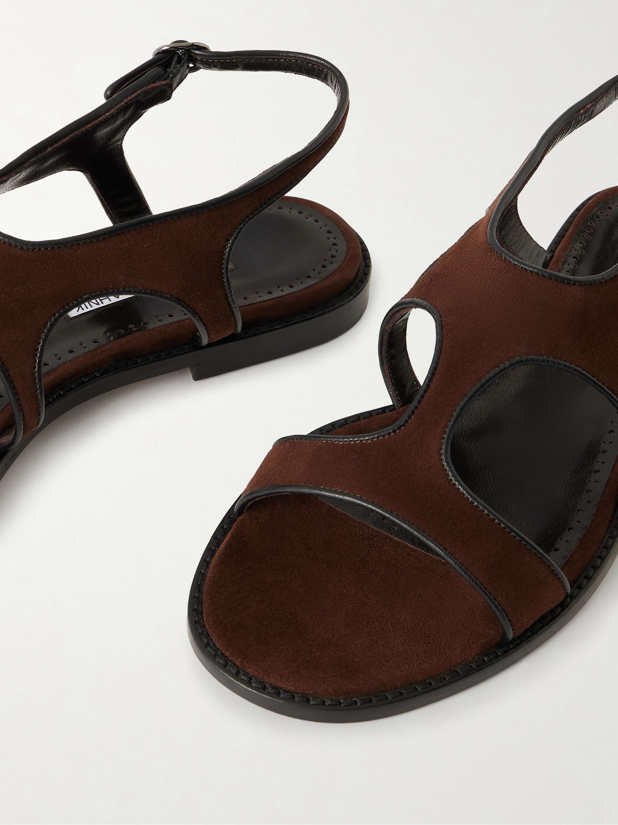 MANOLO BLAHNIK Rufina leather-trimmed suede sandals | NET-A-PORTER
