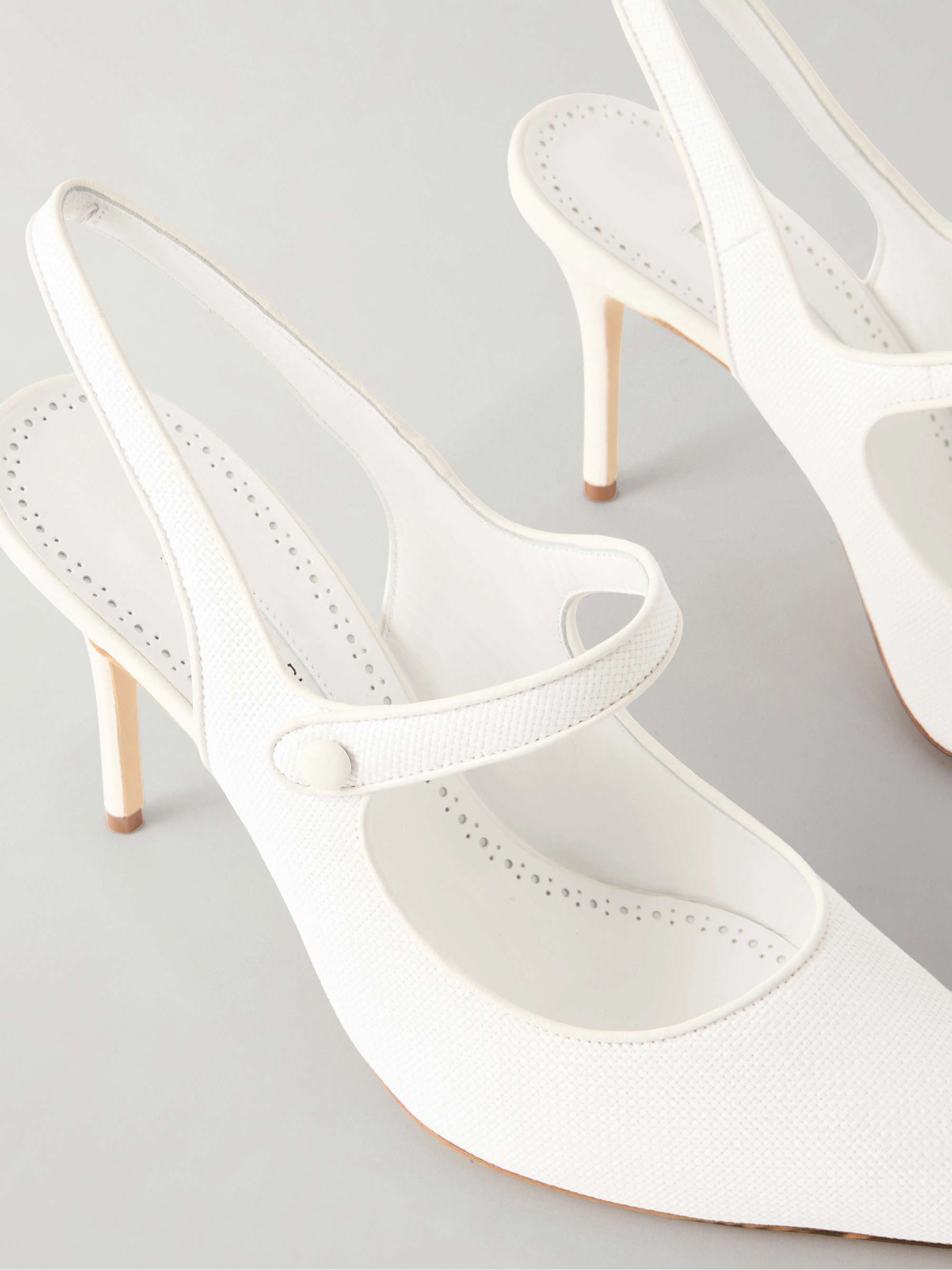 MANOLO BLAHNIK Camparisli 90 leather-trimmed raffia Mary Jane