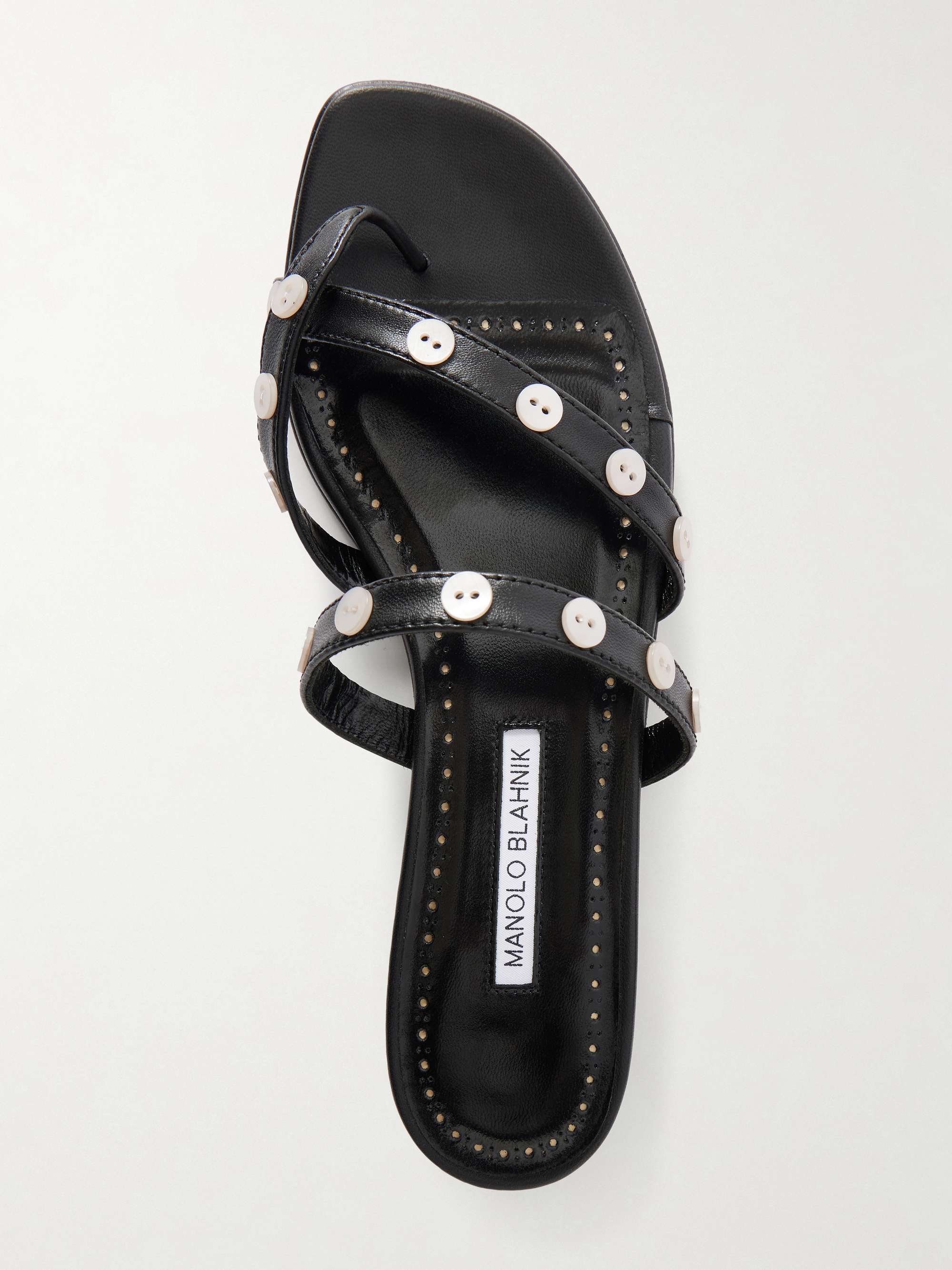 MANOLO BLAHNIK Irafli button-embellished leather sandals | NET-A
