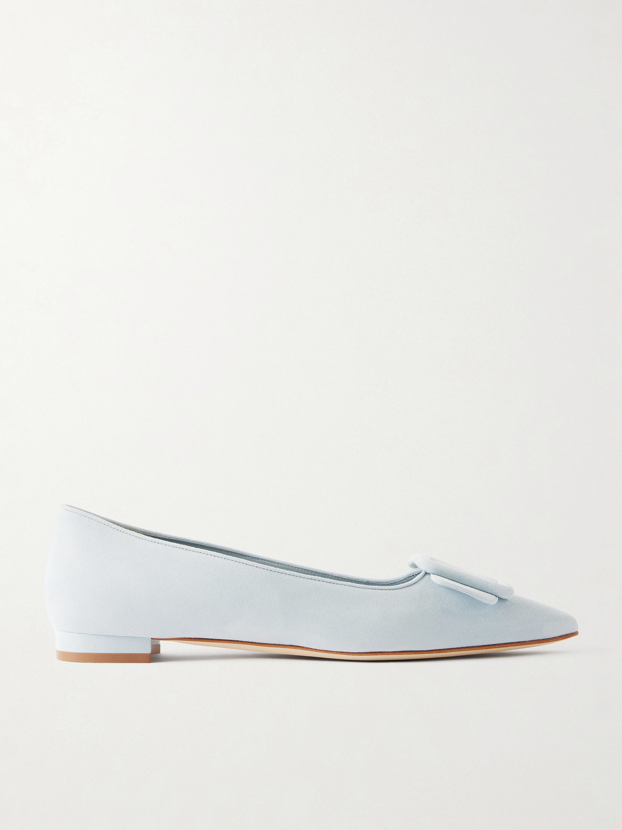 Manolo Blahnik Maysale Buckled Suede Point-toe Flats In Blue