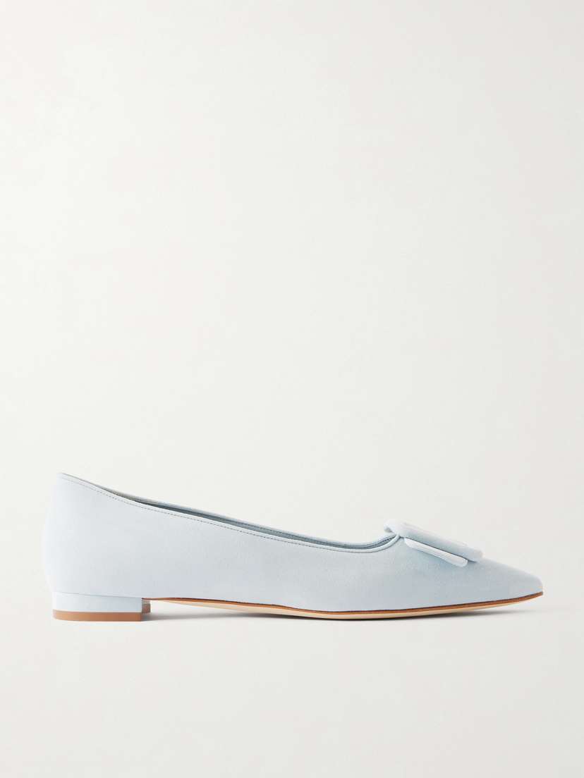 Manolo Blahnik Maysale Buckled Suede Point-toe Flats