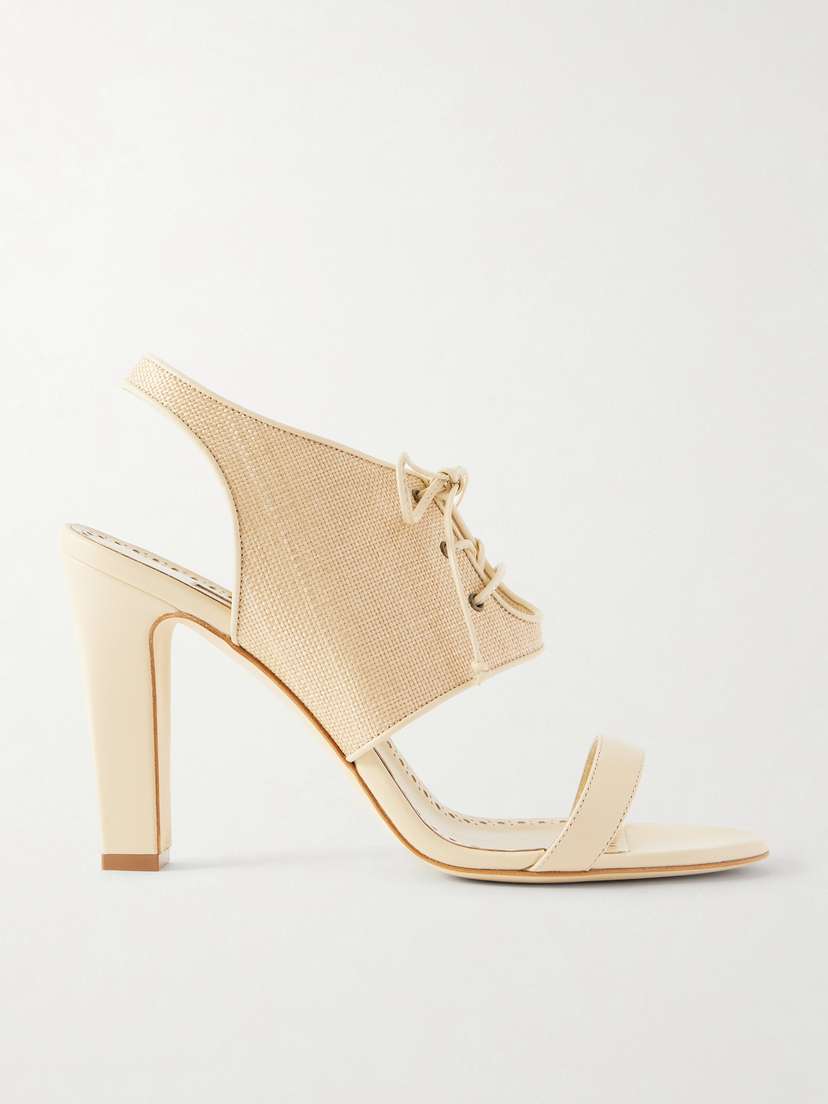 Manolo Blahnik Goupil 105 Leather-trimmed Raffia Sandals