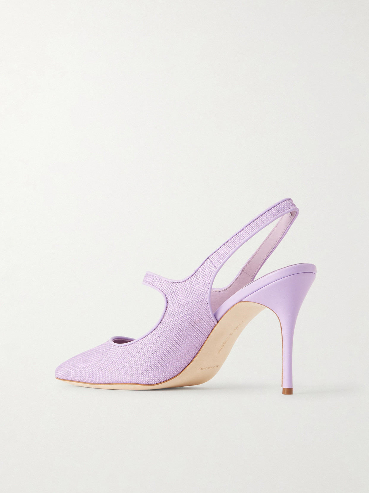 Camparisli 90 Leather-Trimmed Raffia Mary Jane Slingback