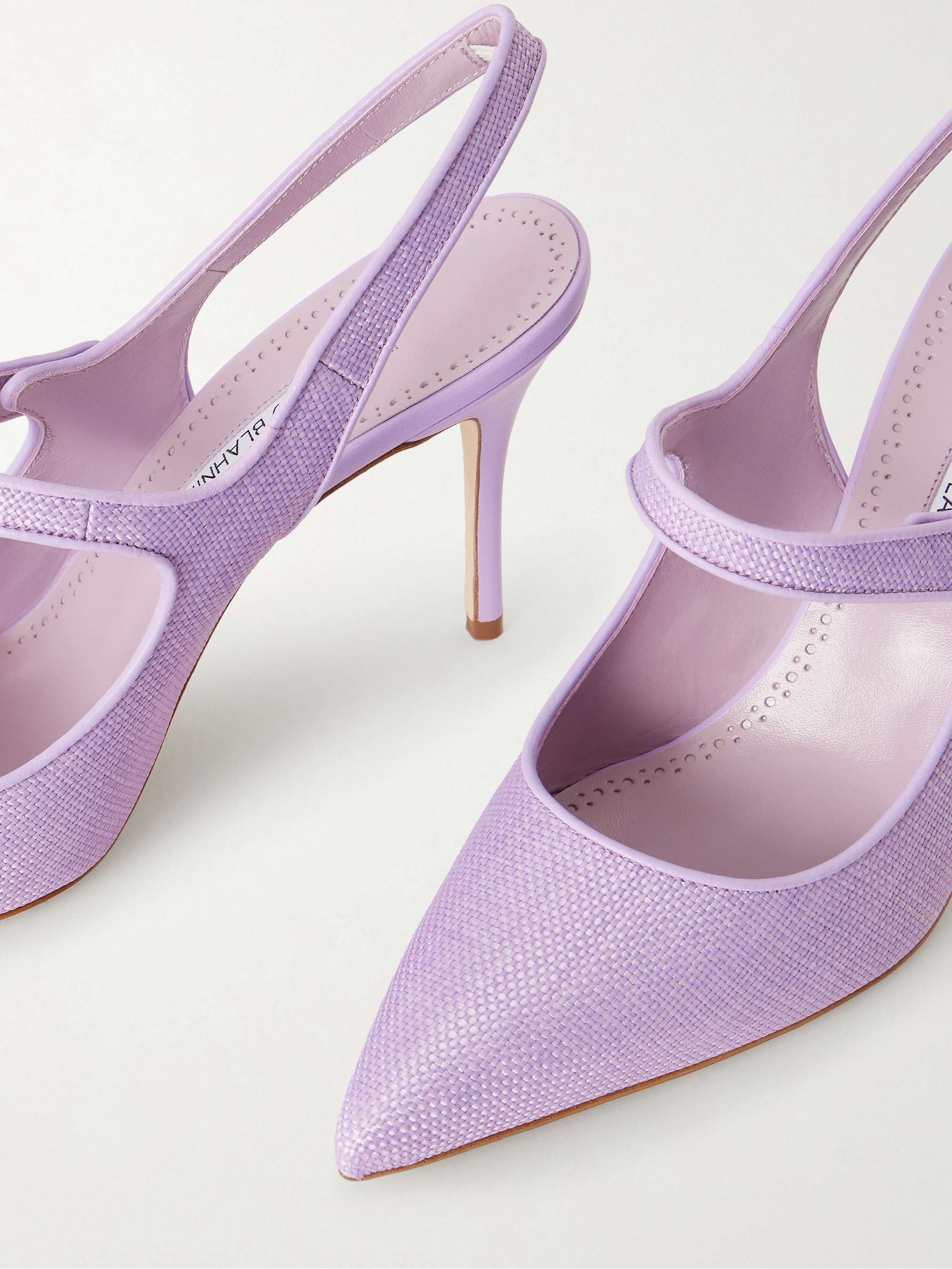 MANOLO BLAHNIK Camparisli 90 leather-trimmed raffia Mary Jane