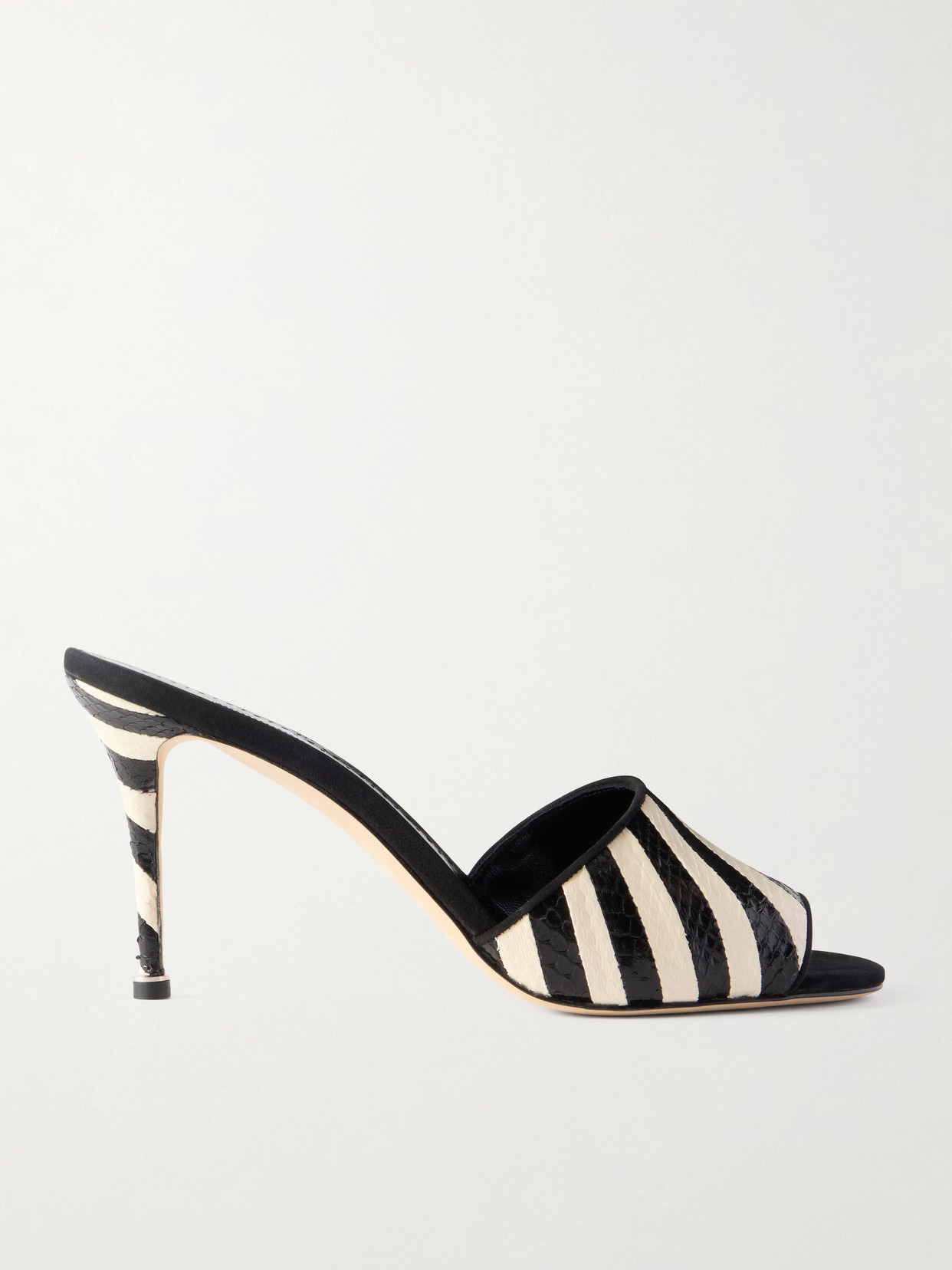 Manolo Blahnik Larache 90 Striped Elaphe Mules In Black