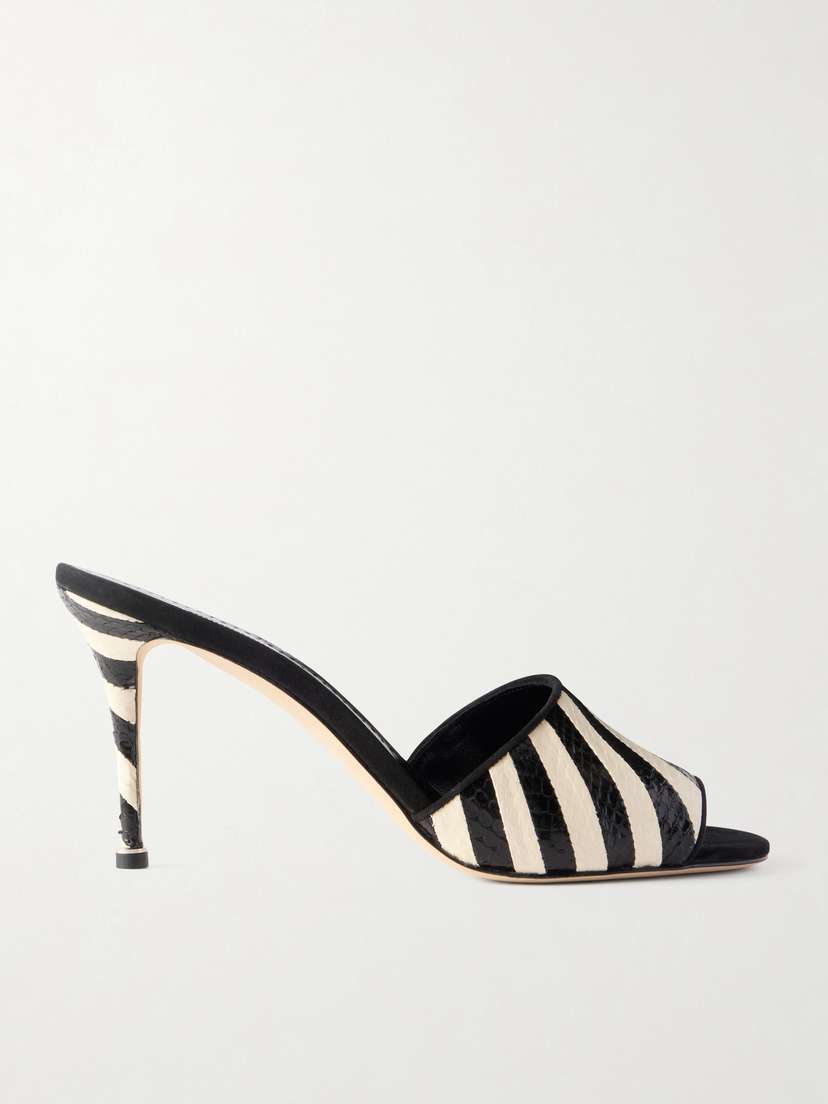 Manolo Blahnik Larache 90 Striped Elaphe Mules