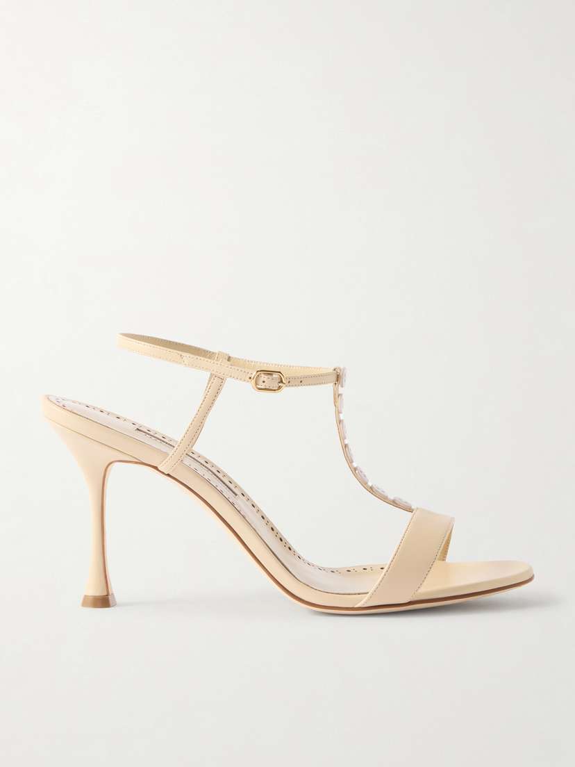 Manolo Blahnik Imbosan 90 Button-detailed Leather Sandals