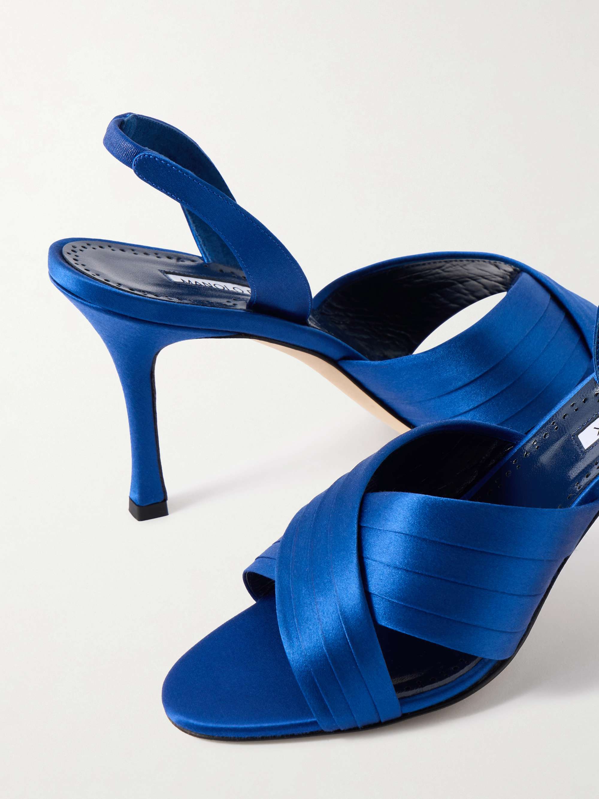 MANOLO BLAHNIK Viera 90 satin slingback sandals | NET-A-PORTER