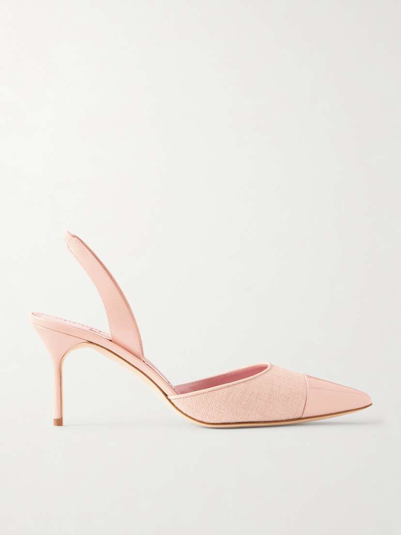 Manolo Blahnik Capsli 70 Canvas And Patent-leather Slingback Pumps